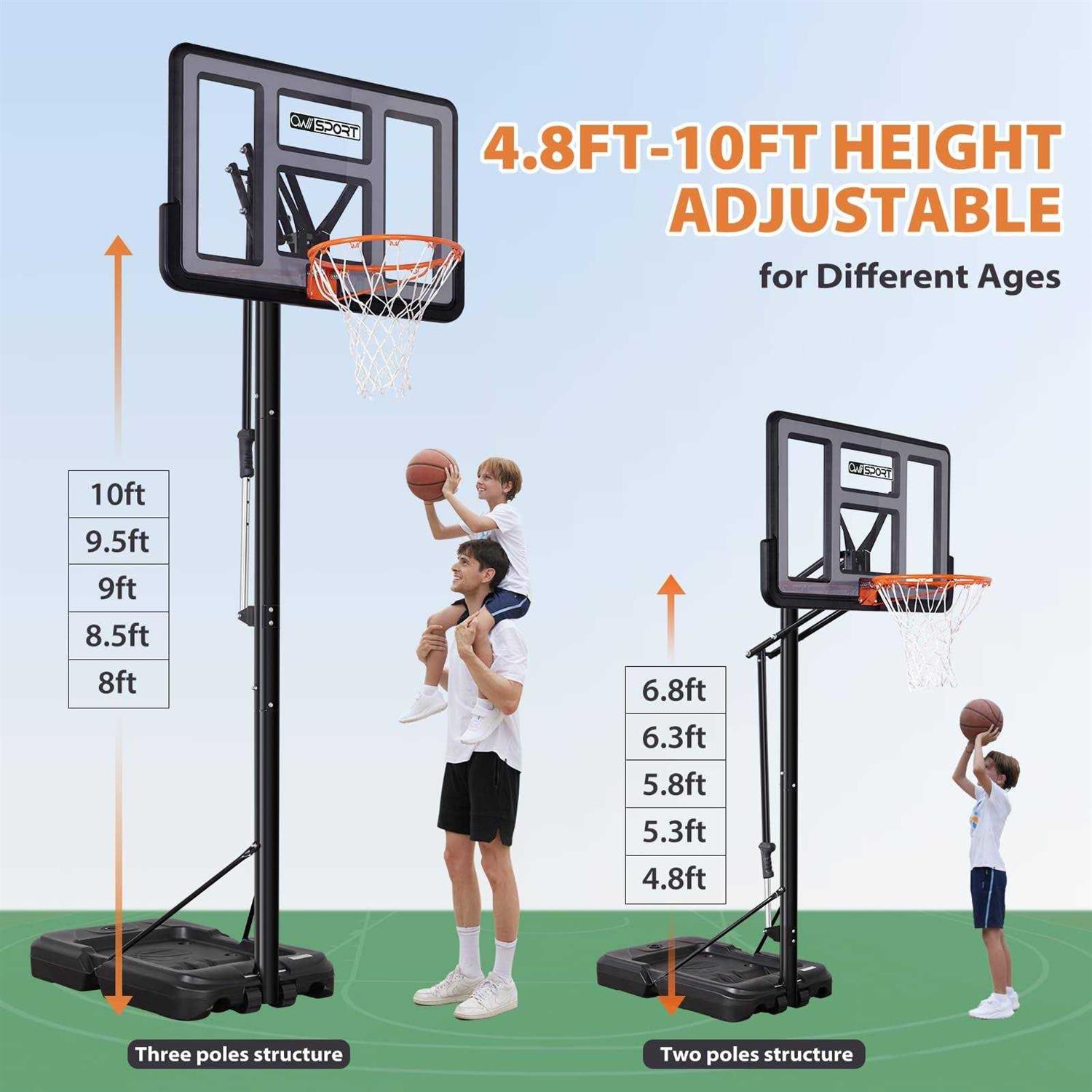 Awii Sport Portable Basketball Hoop Outdoor, 4.8-10ft Height Adjustable Basketball Hoop Goal System with 44 Inch Impact Backboard and Portable - Image 4