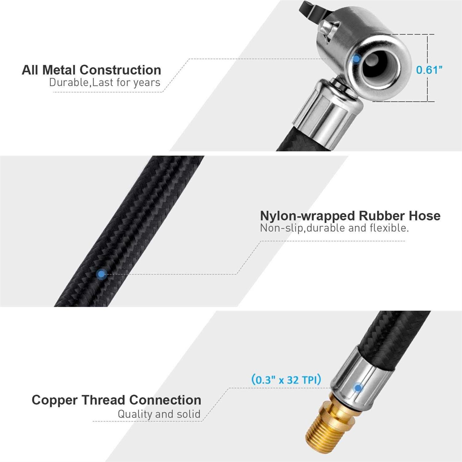 Alternative view of LUMITECO 31 Upgraded Lengthened Tire Inflator Hose Adapter &Converting Nuts, Lock On Air Chuck with Hose and Tire Schrader Valve Fine Thread