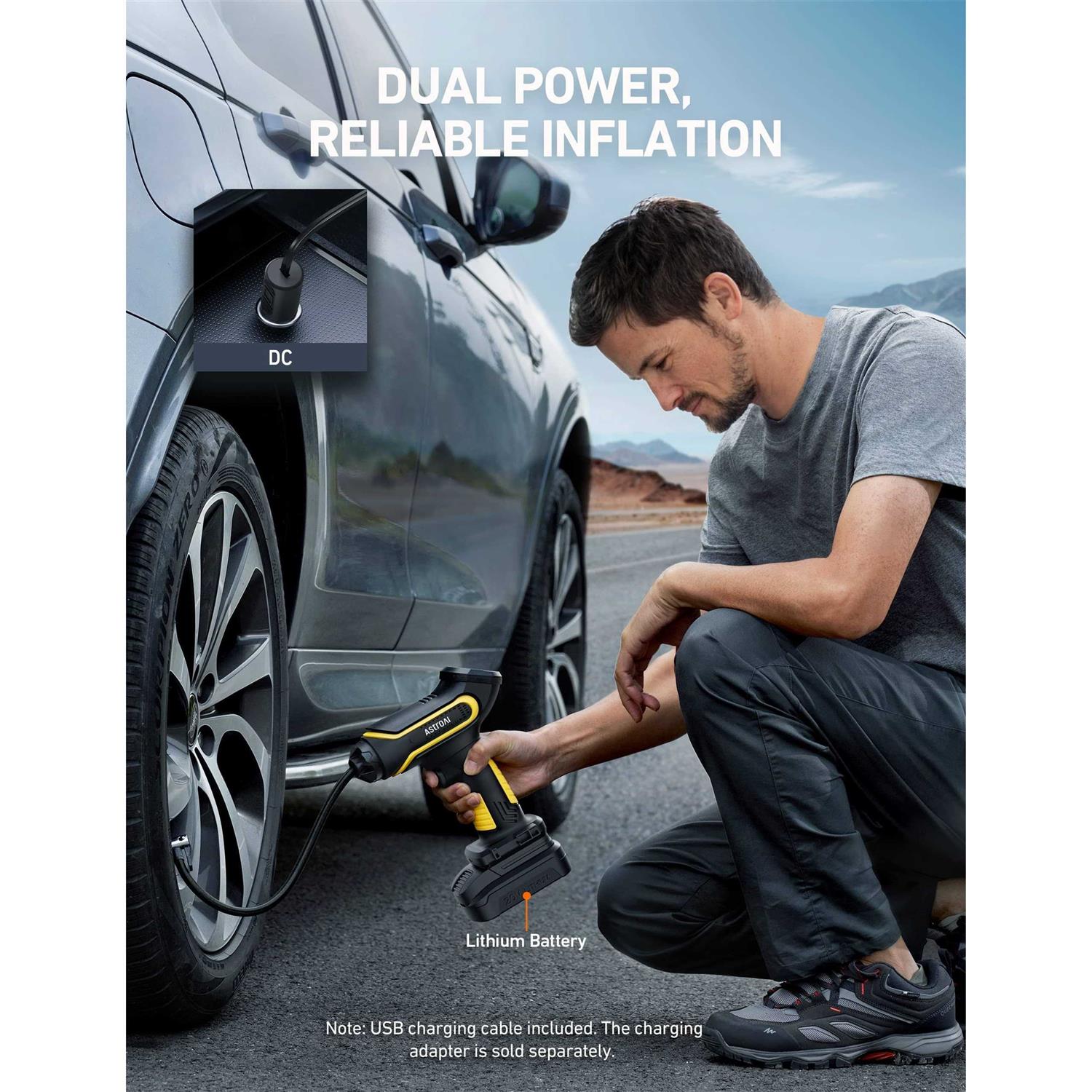 AstroAI Tire Inflator Air Compressor Cordless with 20V Rechargeable Li-ion Battery 150 PSI Portable Handheld Air Pump Car - Image 4