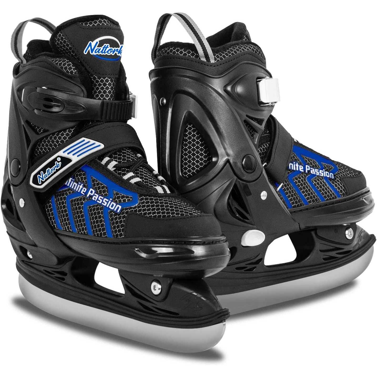 Nattork Kids Ice Skates,Ice Hockey Skates for Boys and Adjustable Reinforced Ankle Support Ice Skates Soft Padding
