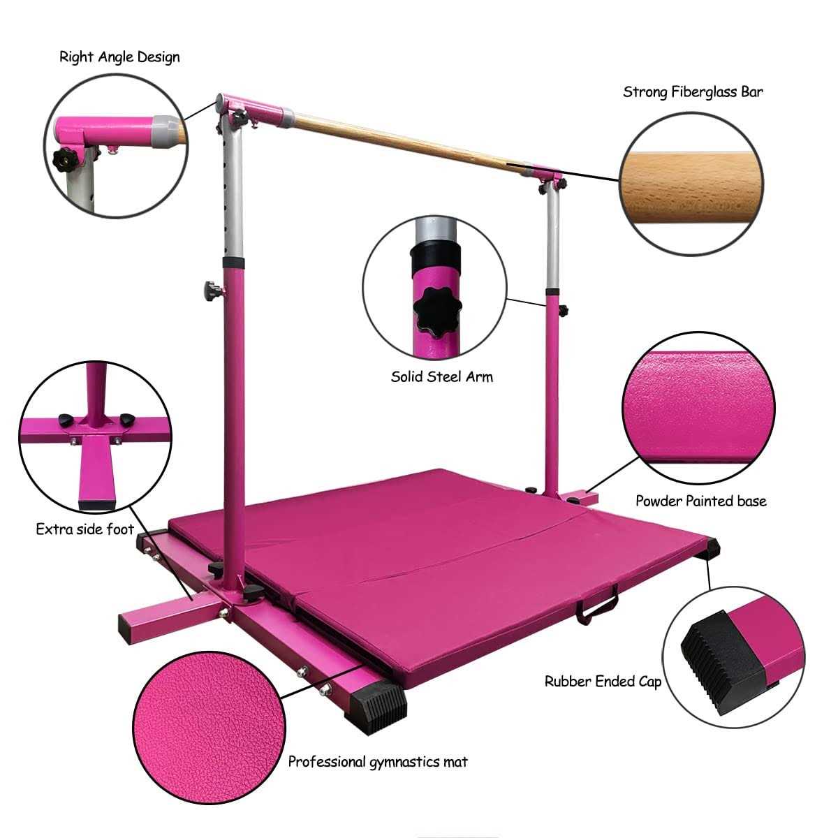 gLANT Gymnastic Kip Bar,Horizontal Bar for Kids Girls Junior,3 to 5 Adjustable Height,Home Gym Equipment,Ideal for Indoor and Home Training,1-4 Levels - Image 5