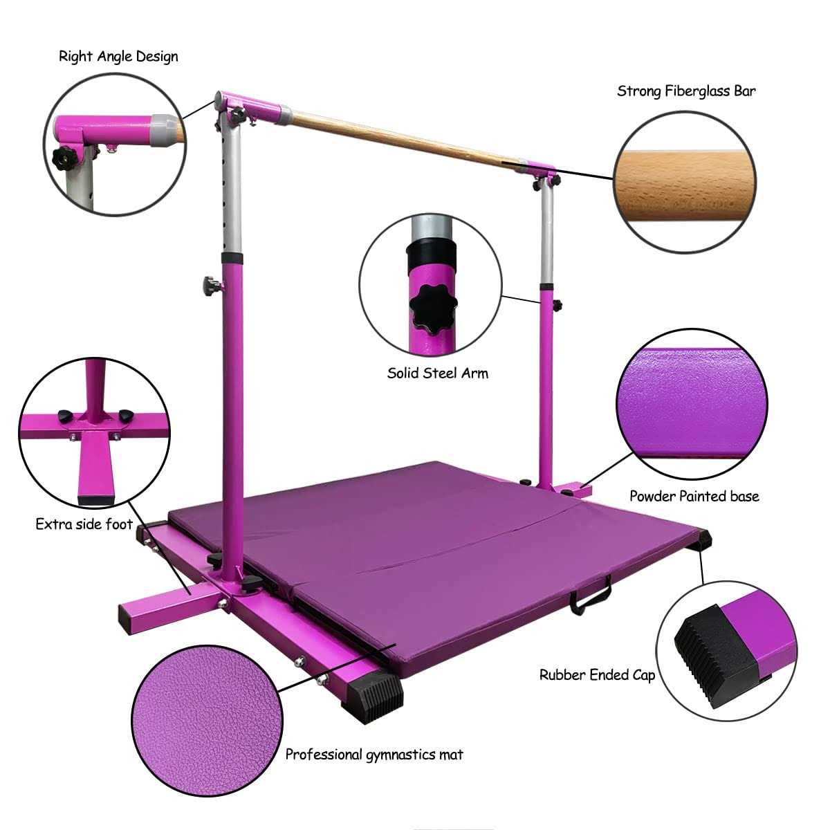 gLANT Gymnastic Kip Bar,Horizontal Bar for Kids Girls Junior,3 to 5 Adjustable Height,Home Gym Equipment,Ideal for Indoor and Home Training,1-4 Levels - Image 3