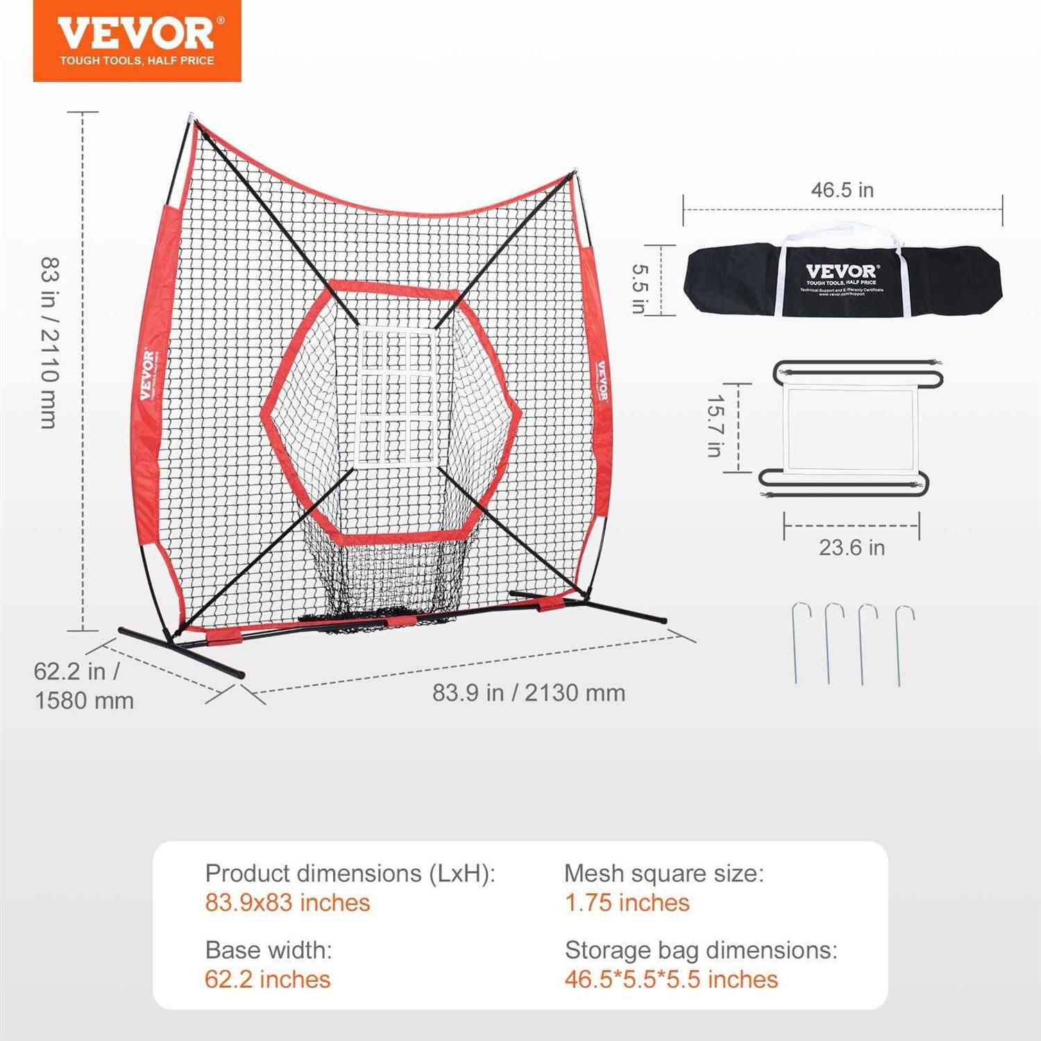 VEVOR 7 x 7 ft. Baseball Portable Softball Practice Net for Hitting Catching Pitching - Image 3