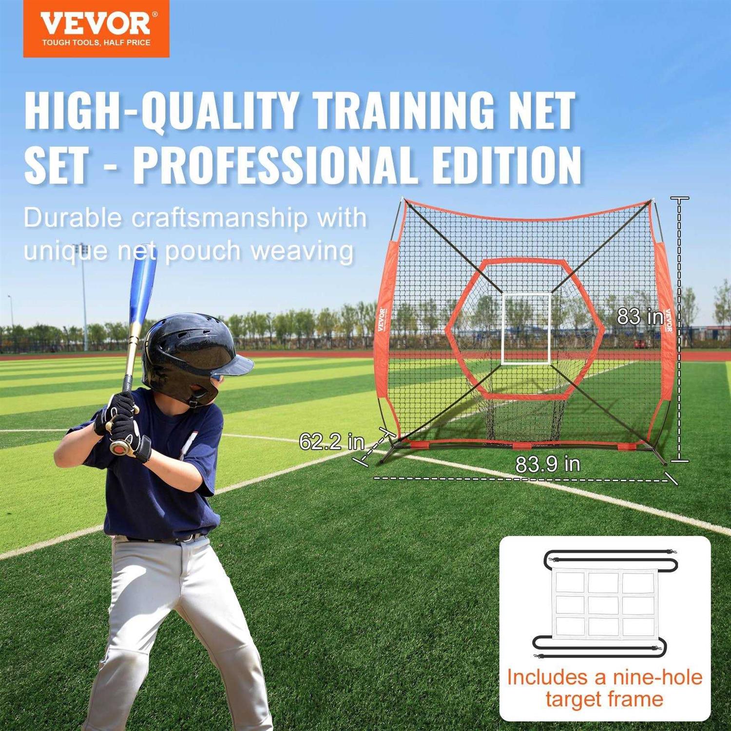 VEVOR 7 x 7 ft. Baseball Portable Softball Practice Net for Hitting Catching Pitching - Image 4