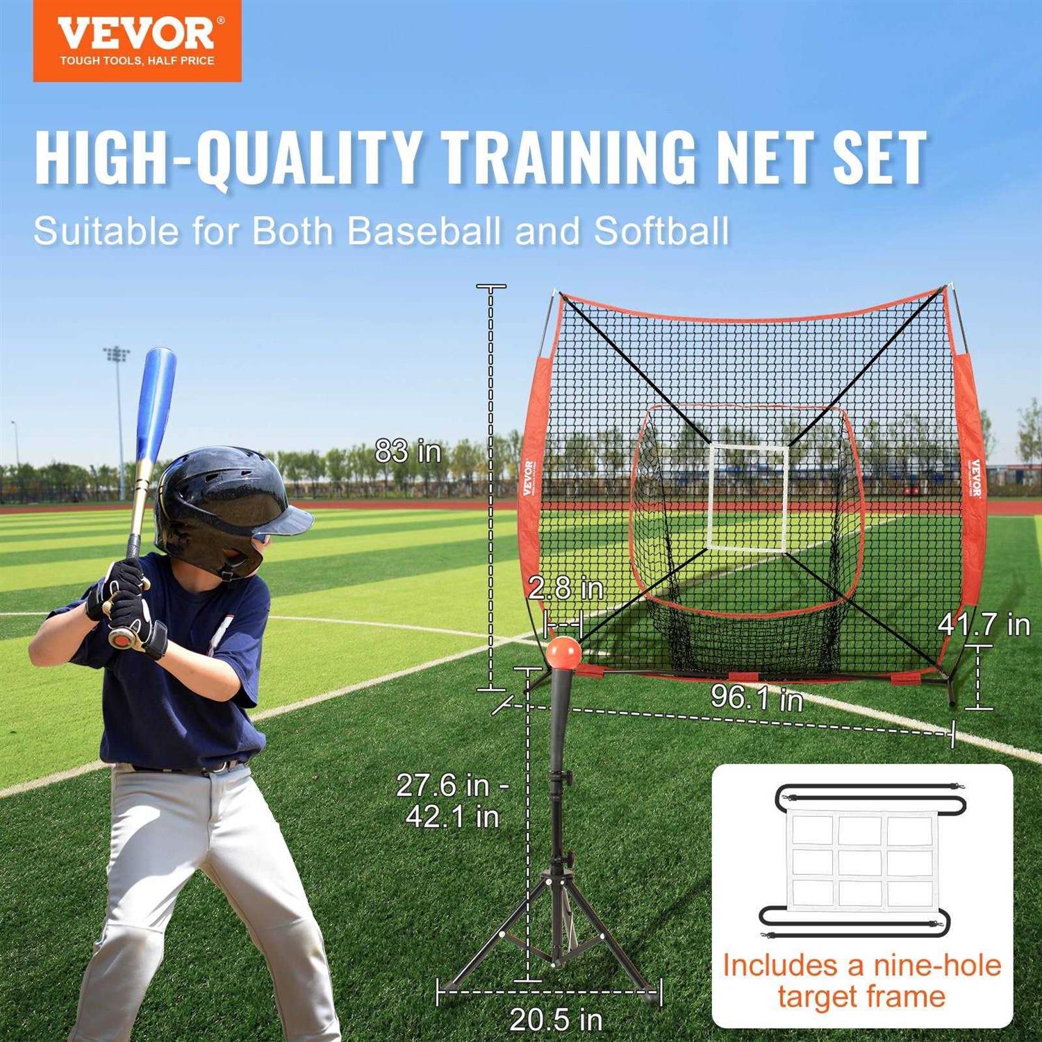 VEVOR 7 x 7 ft. Baseball Portable Softball Practice Net for Hitting Catching Pitching - Image 4