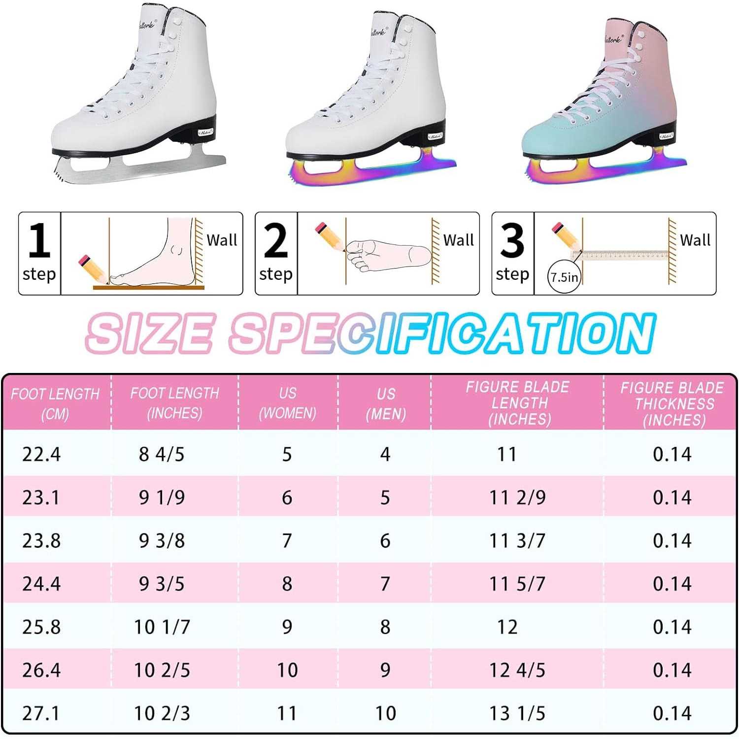 Alternative view of Nattork Figure Skates Excellence Stainless Steel Blades Ice Figure Skating with Enhanced Support Strength Performance and Ultimate