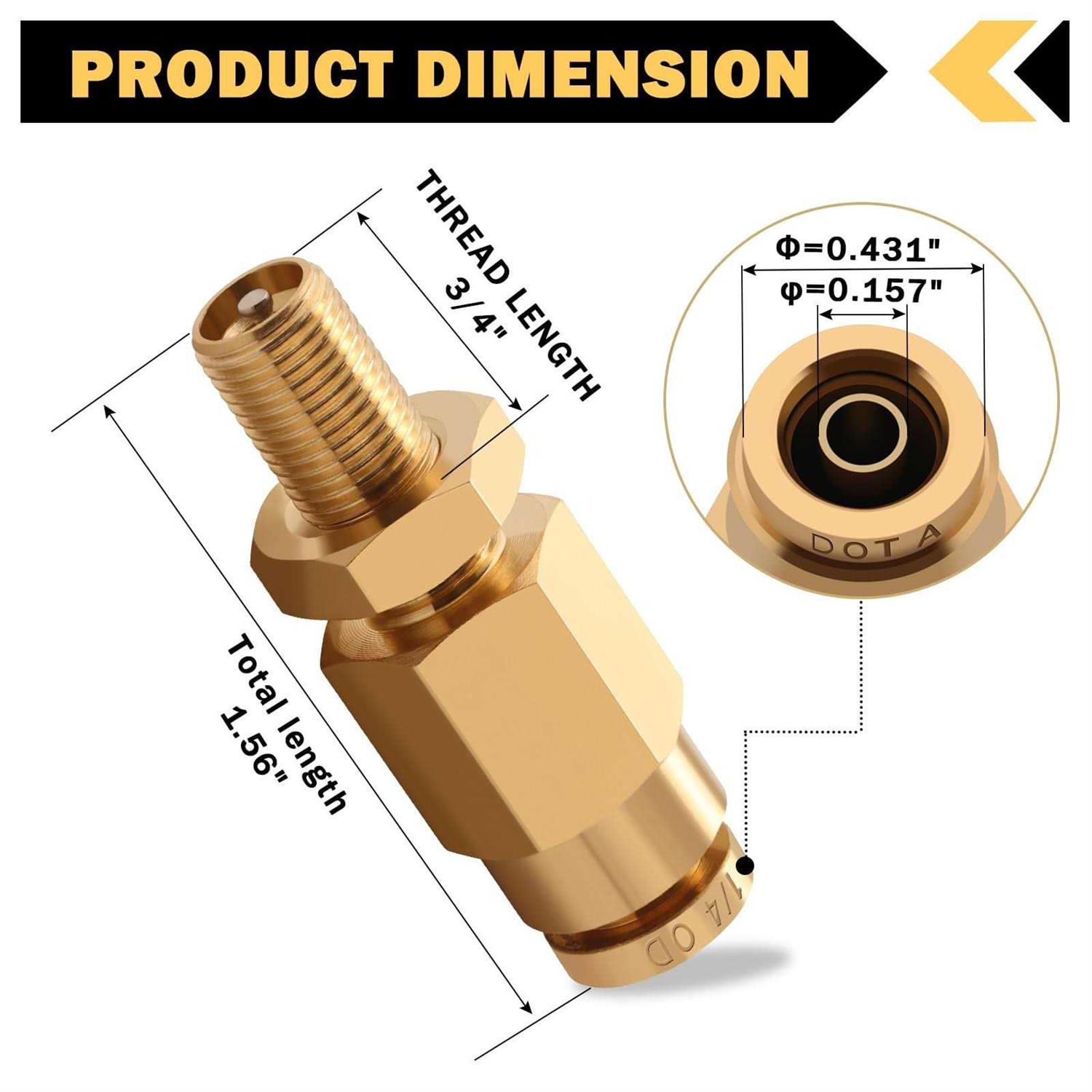 Cheemuii 1/4 Inflation Schrader Valve with Push to Connect for 1/4 OD Air Line Tubing and Air Spring Suspension for Semi Truck Trailer Tractor - Image 5