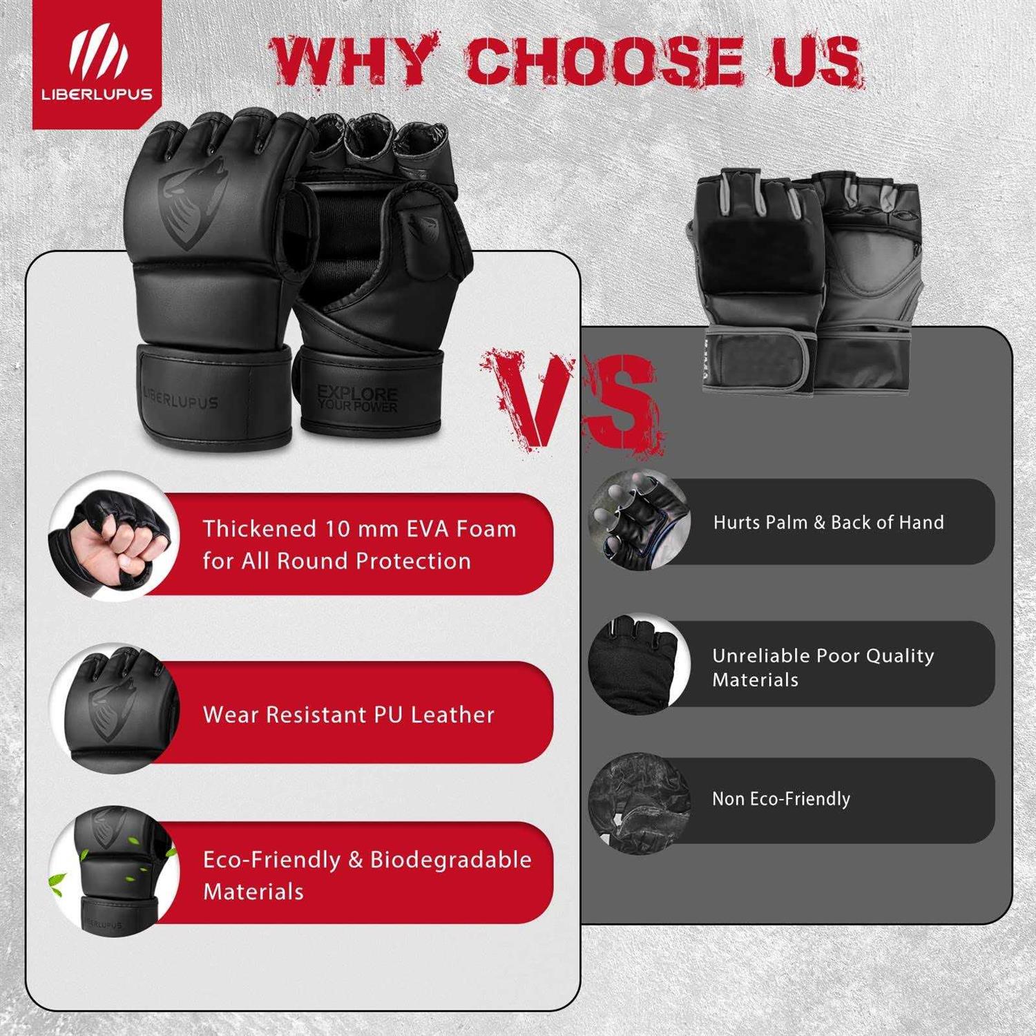 Liberlupus MMA Gloves for Men & Women Martial Arts Bag Gloves Kickboxing Gloves with Open Palms - Image 5