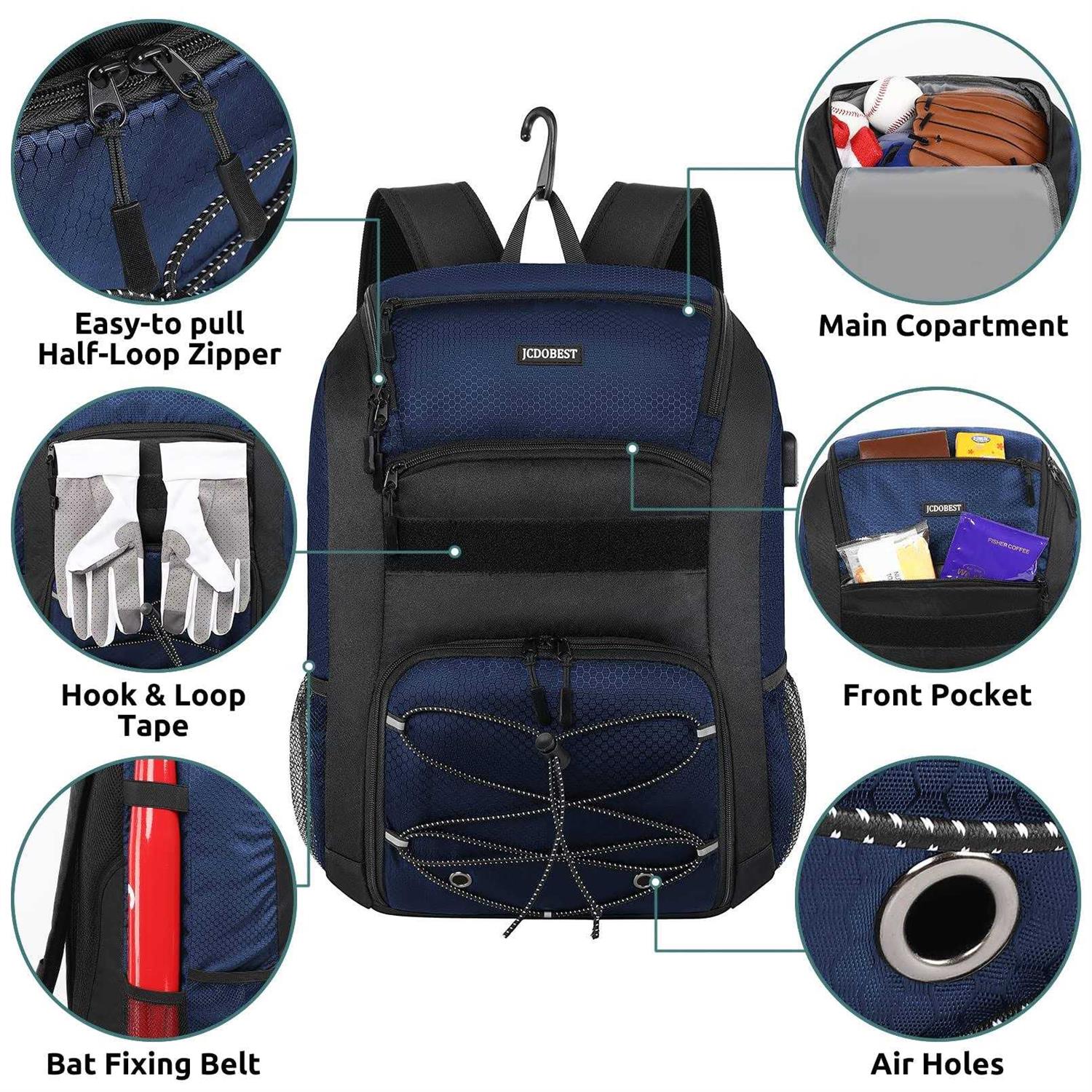 JCDOBEST Baseball Backpack Baseball Bag with USB Charging Port - Image 3