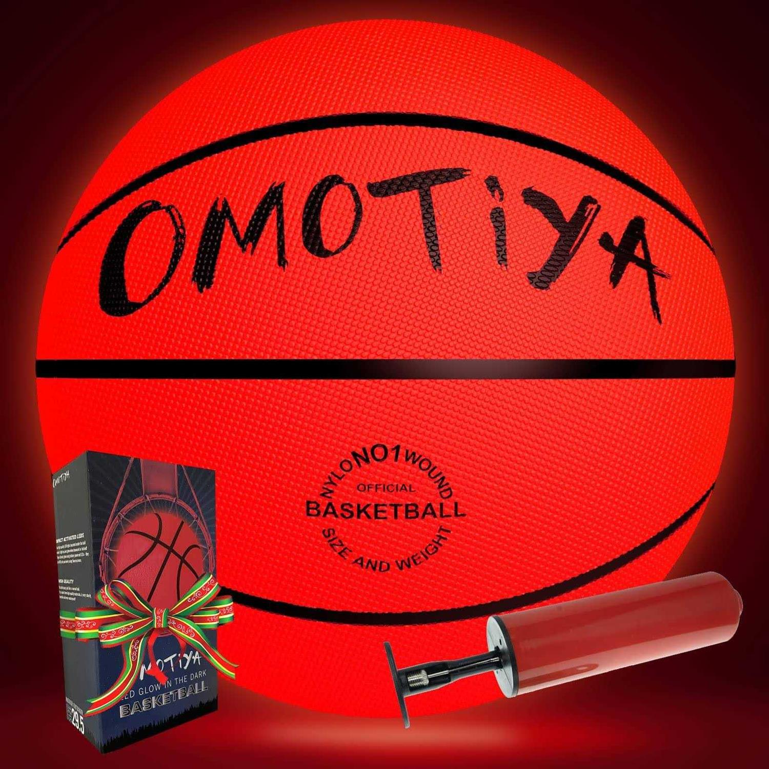 OMOTIYA Glow in The Dark Basketball LED Light Up Basketball Night Glowing Ball