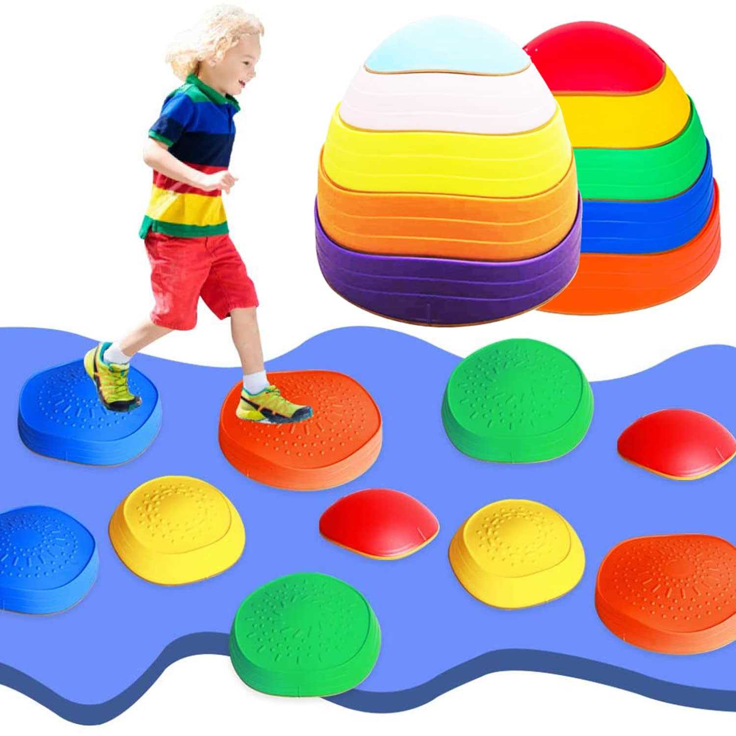 OMNISAFE Balance Stepping Stones for Kids, Non-Slip Textured Surface and Rubber Edges