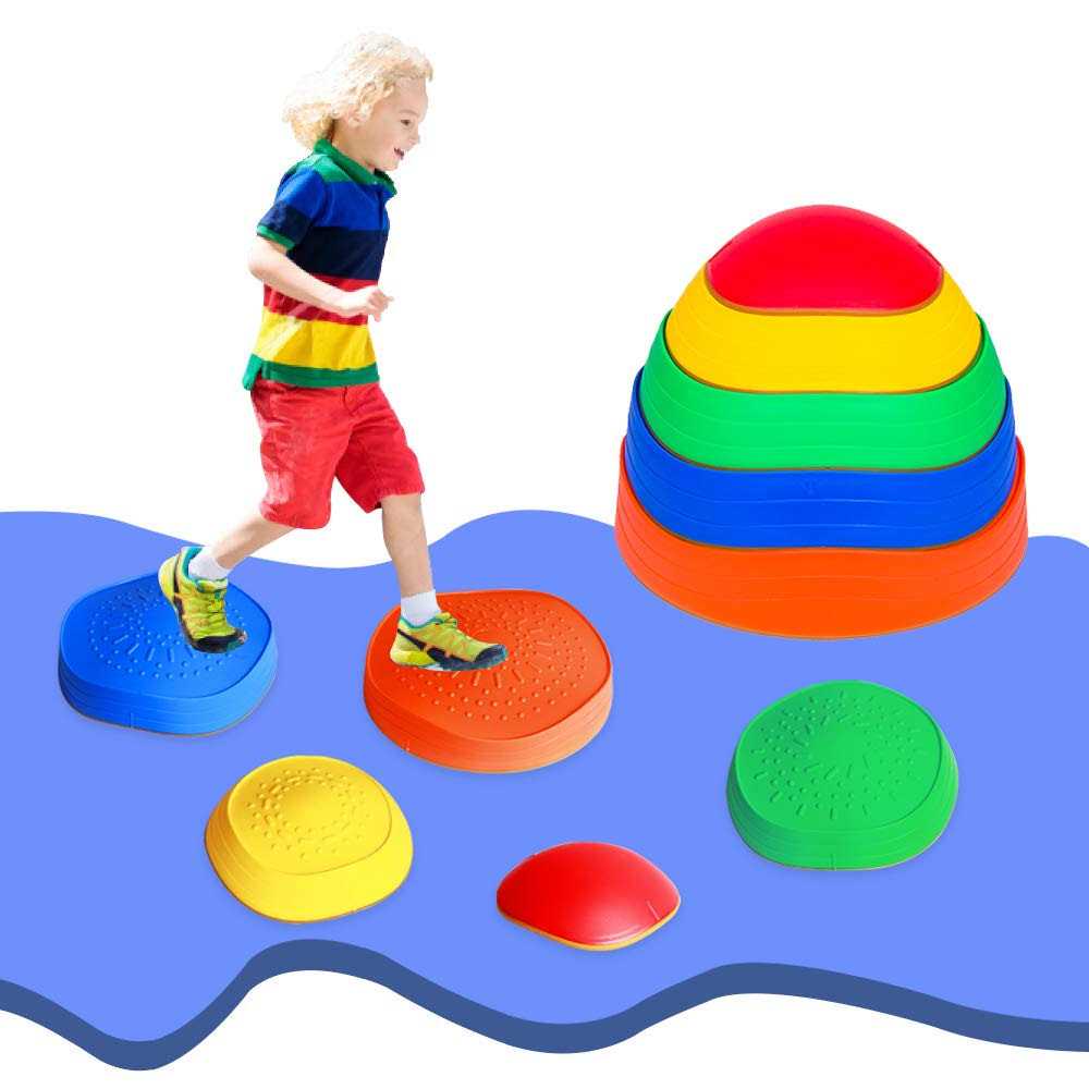 OMNISAFE Balance Stepping Stones for Kids, Non-Slip Textured Surface and Rubber Edges