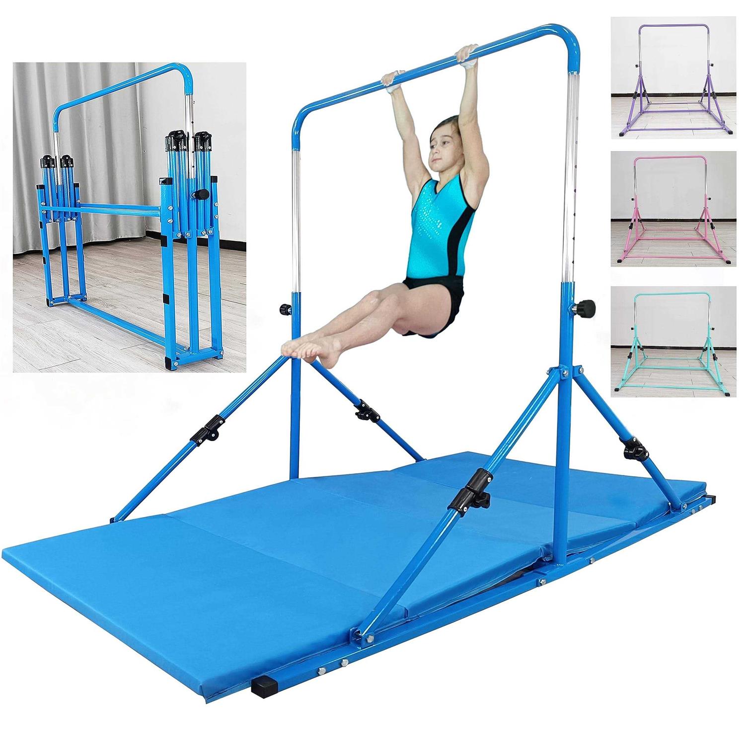 Seliyoo fodable Gymnastic kip bar, Gymnastics bar for Kids Ages 3-12,Adjustable Height from 33 to 49, Safety and Durable Triangle Base Gymnastics