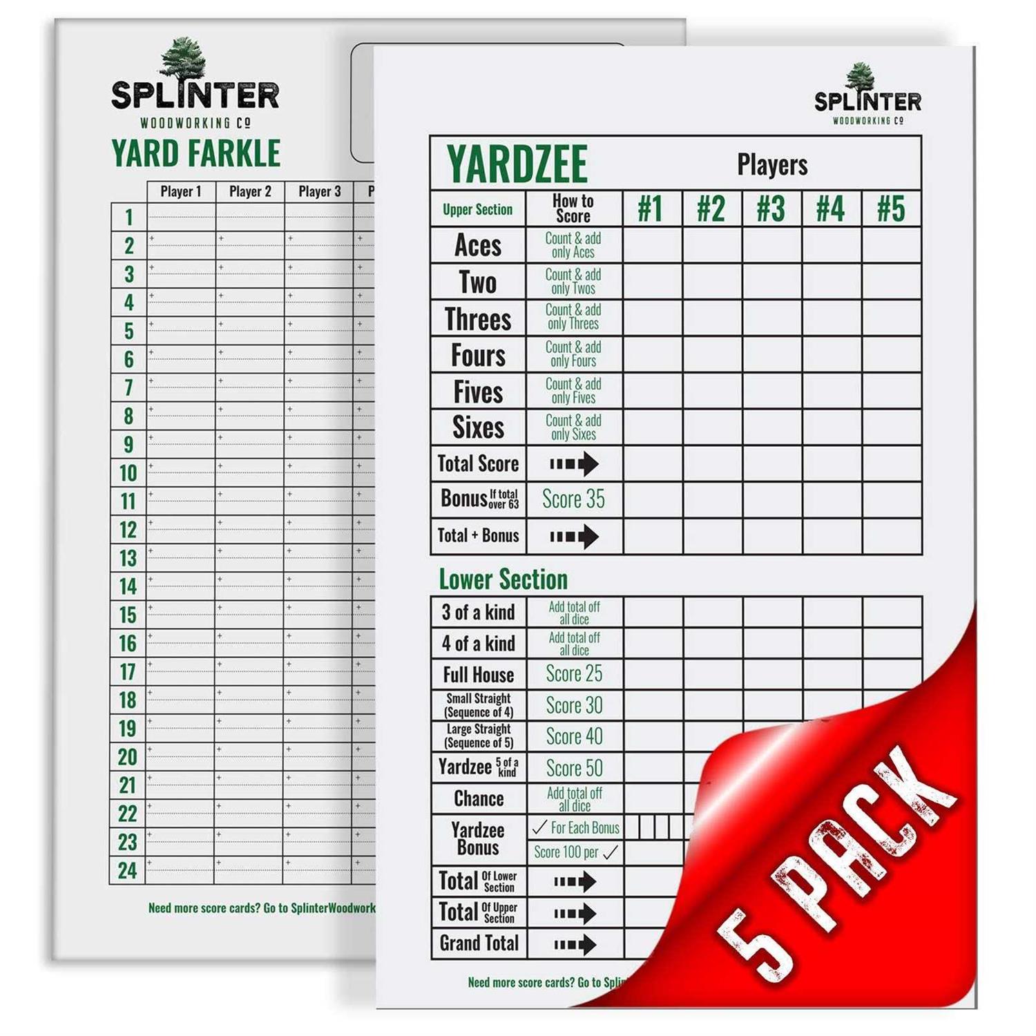 SWOOC Games 5 Big Laminated Yardzee & Farkle Score Cards with Rules - Image 4