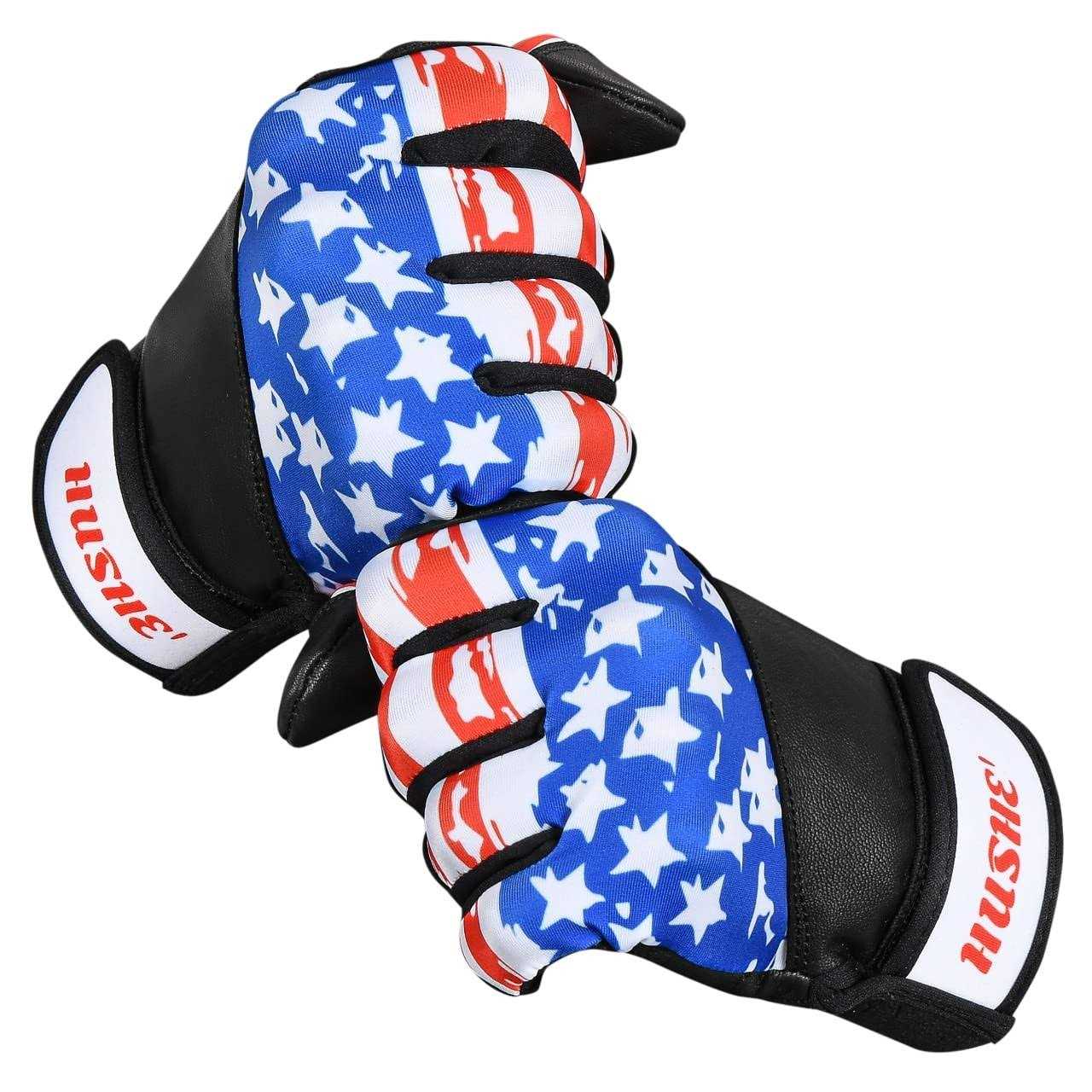 Hushe American Flag Baseball Batting Gloves Usa Flag Baseball Batting Gloves for Youth Adult & Unisex White
