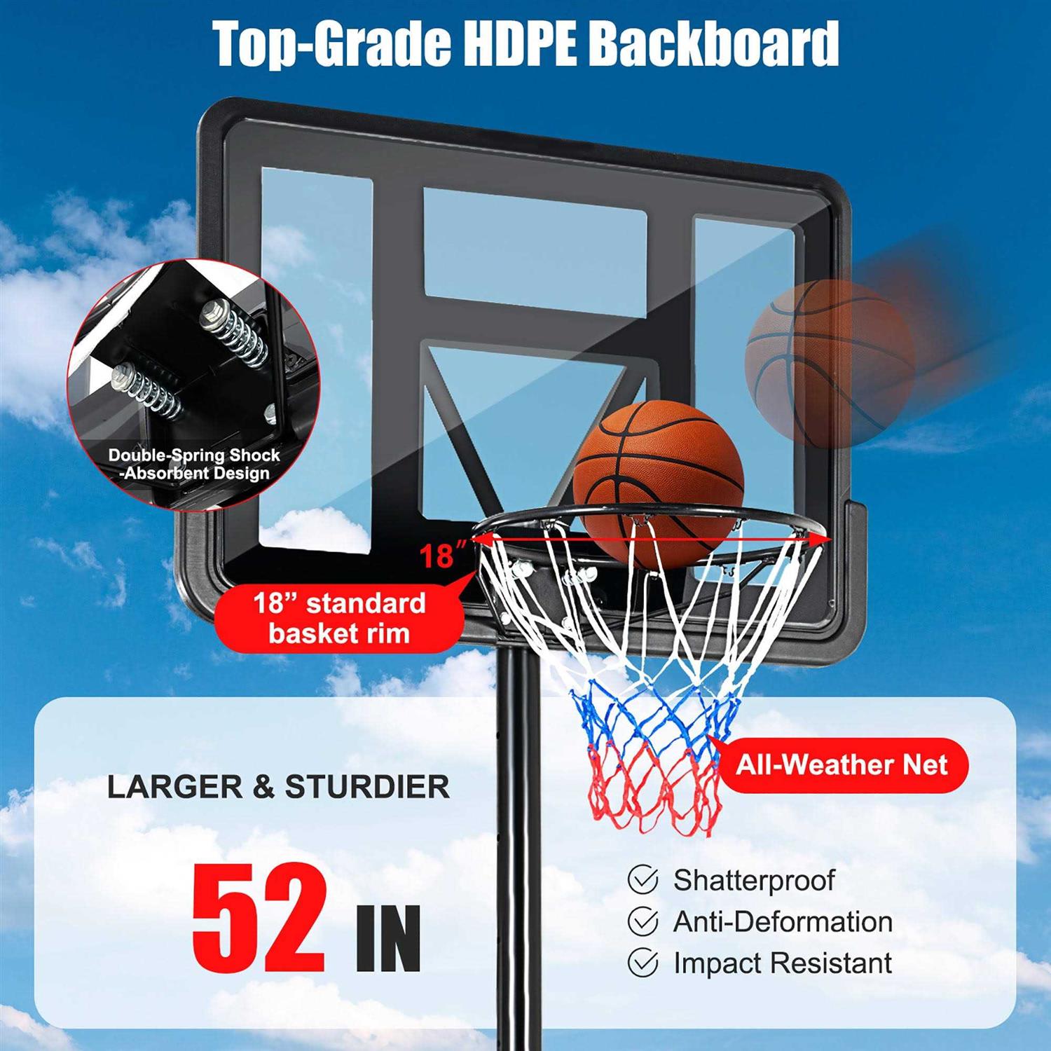 Costway Portable Basketball Hoop Stand Adjustable Height W/Shatterproof Backboard Wheels - Image 4