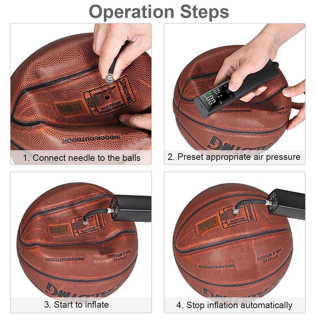 WEEFEESTAR Electric Ball Pump with Light Rechargeable Air Pump for Balls with 2 Needles & 1 Nozzle Fast Ball Inflator for Baske - Image 4