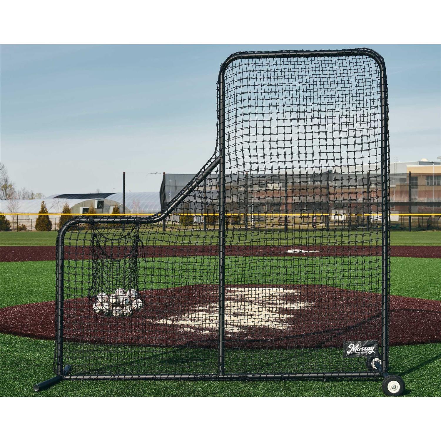 Murray Sporting Goods Baseball Batting L-Screen Protective Net Pitching L Screen with Portable Wheels, Baseball Sack and Hip Protector for Batting