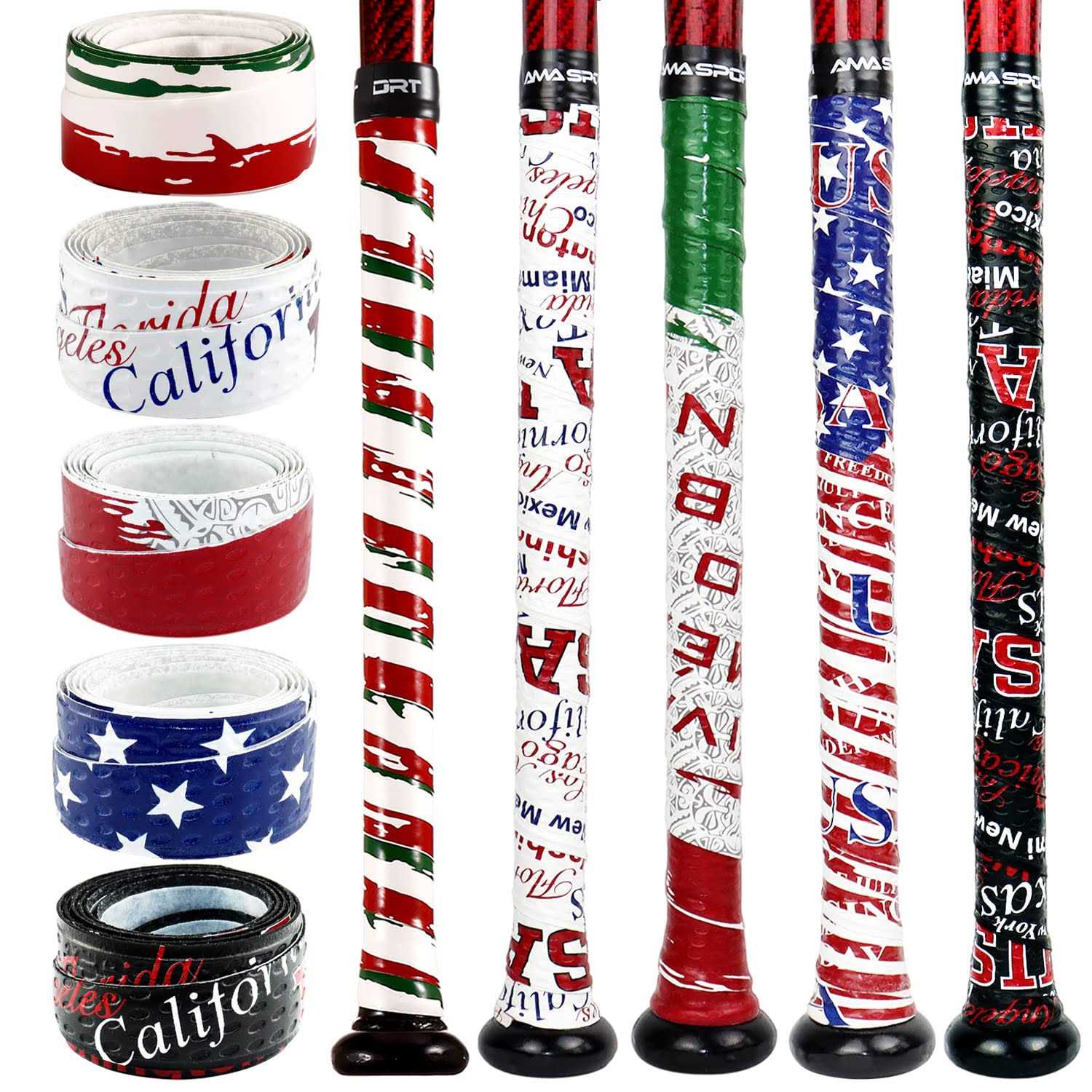 insum 5Pcs Baseball Bat Grip Tapes Softball Bat Wrap Grips 1.1mm,Solid Colors,Mixed Colors