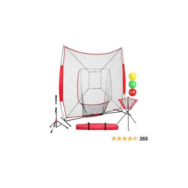McHom 7' x 7' Baseball & Softball Practice Net Set with Travel Tee - Image 2