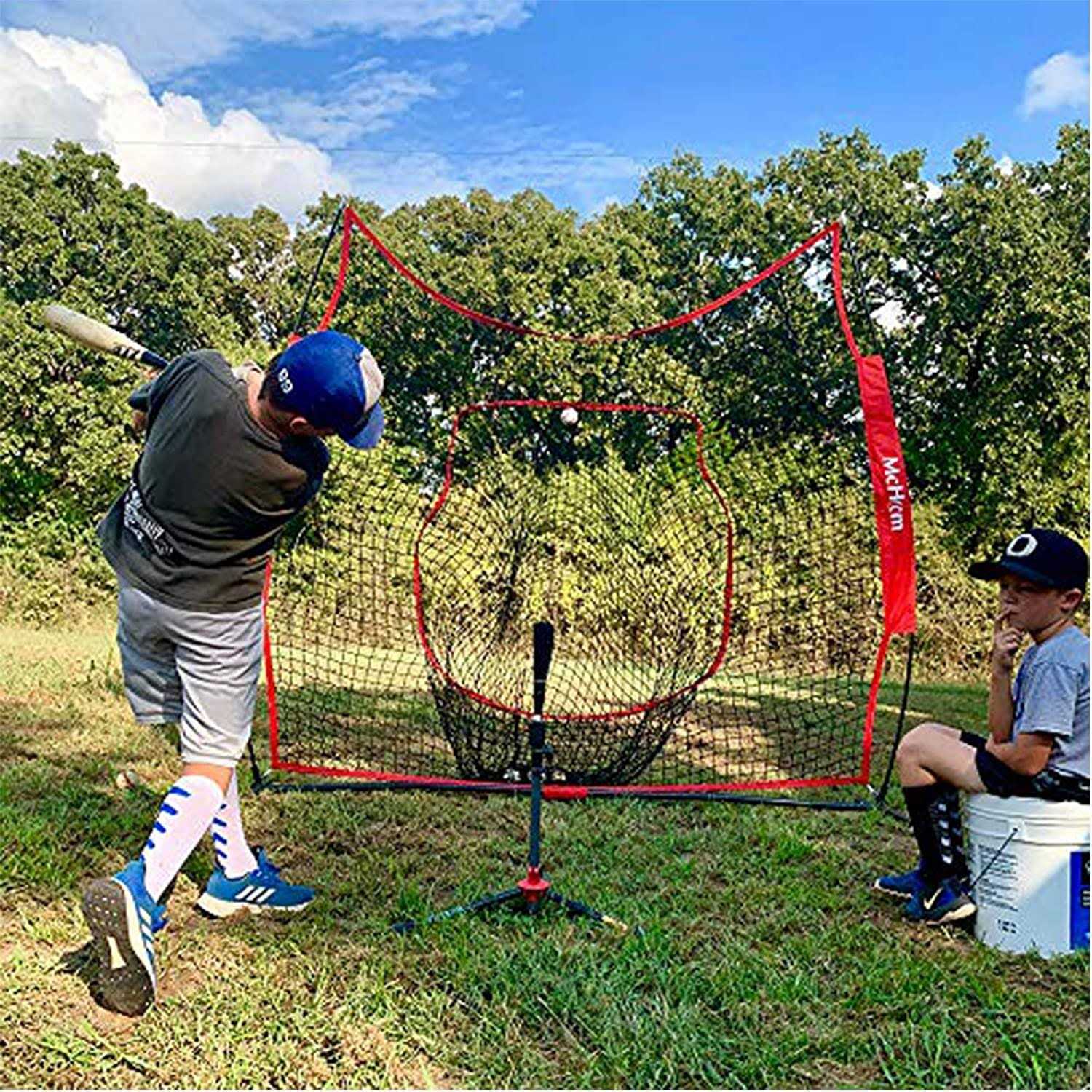 McHom 7' x 7' Baseball & Softball Practice Net Set with Travel Tee - Image 4