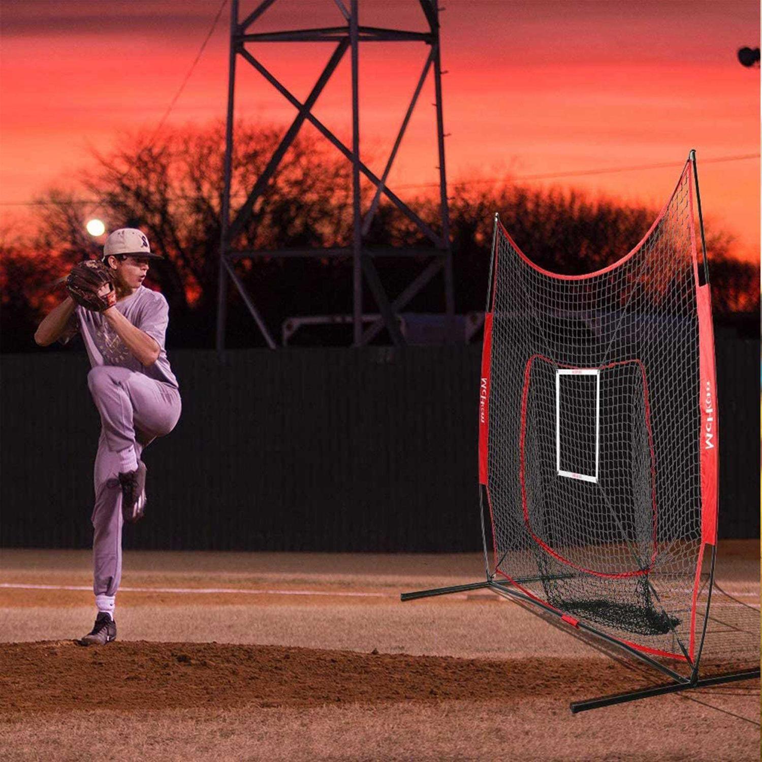 McHom 7' x 7' Baseball & Softball Practice Net Set with Travel Tee - Image 2