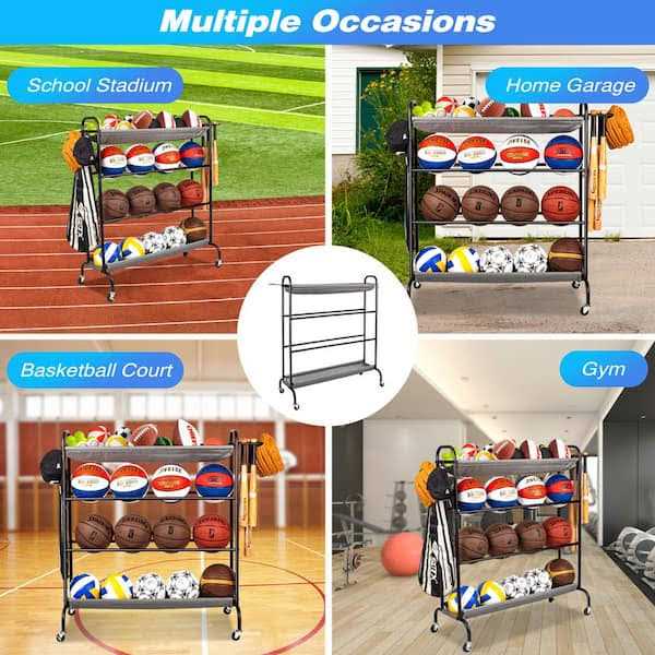 Basketball Rack, 200 Lbs Garage Ball Storage Rack with Baseball Bat Holder and Hooks - Image 3
