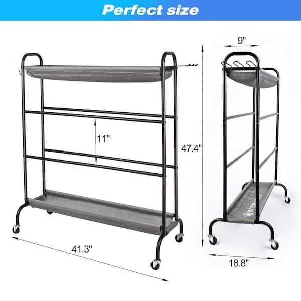 Basketball Rack, 200 Lbs Garage Ball Storage Rack with Baseball Bat Holder and Hooks - Image 4