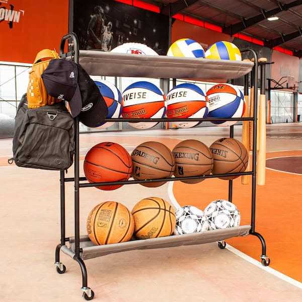 Basketball Rack, 200 Lbs Garage Ball Storage Rack with Baseball Bat Holder and Hooks - Image 5