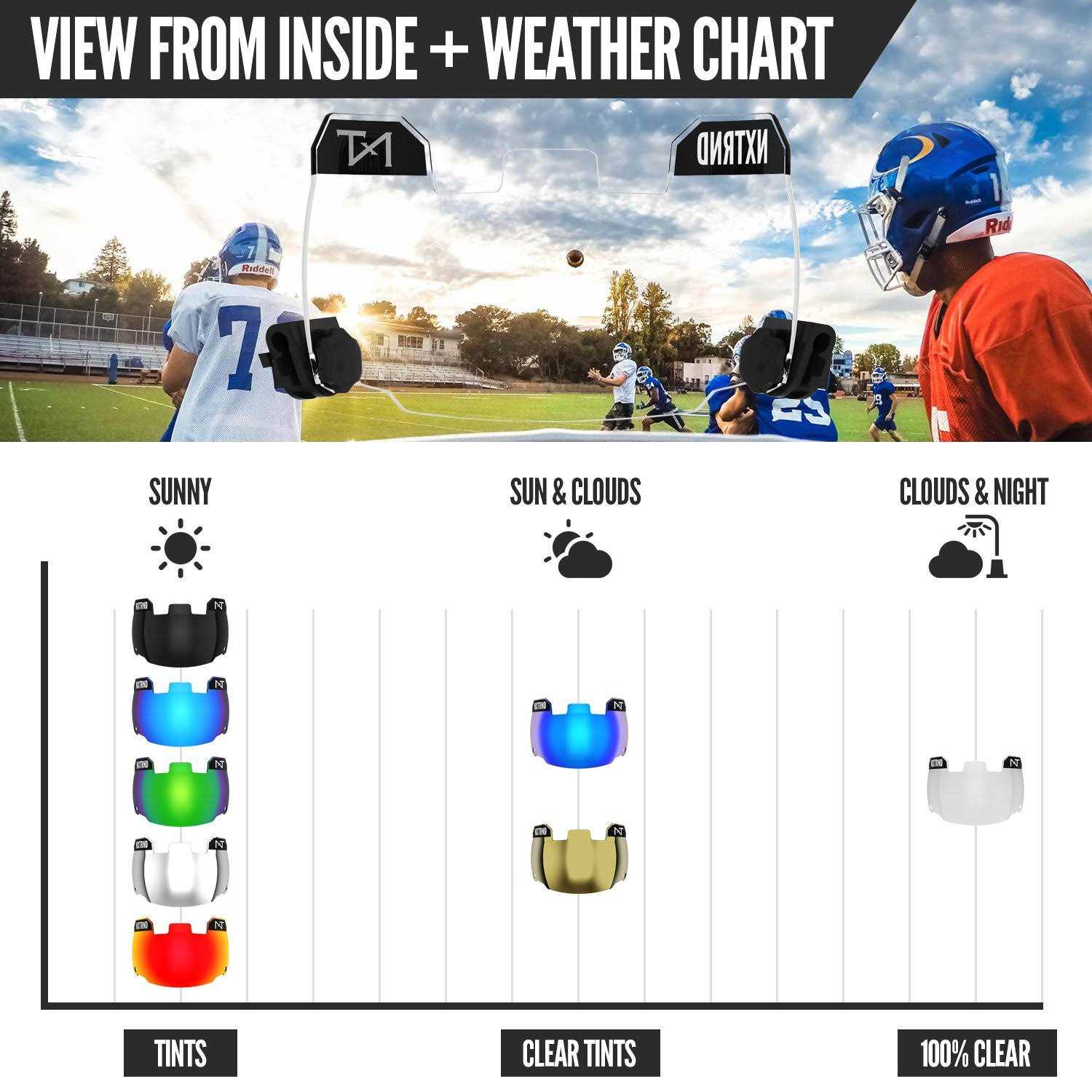 Alternative view of NXT Nxtrnd Nxtrnd VZR3 curved Football Visor Professional Football Helmet Visor