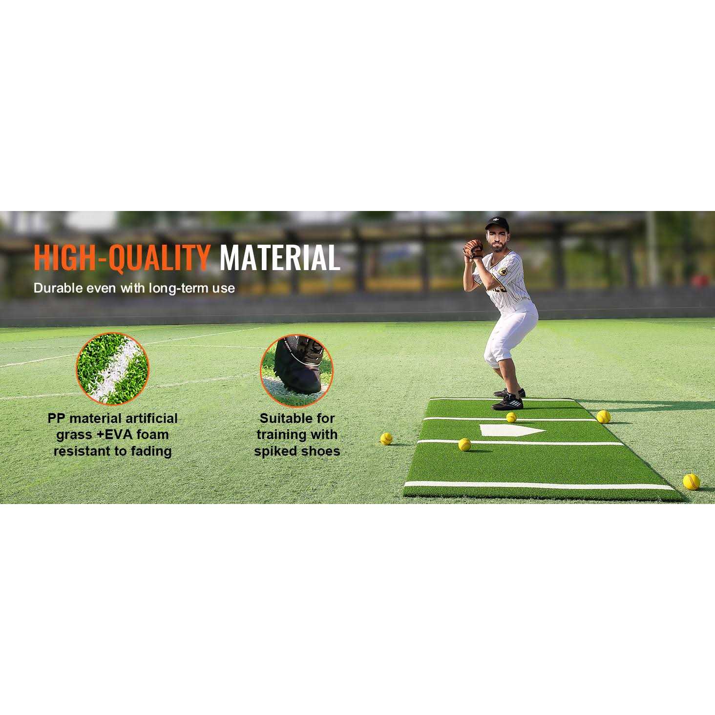 VEVOR JQDBDKD10YC3K8ZF0V0 10 x 3.8 ft. Baseball & Softball Hitting Batting Mat - Image 5