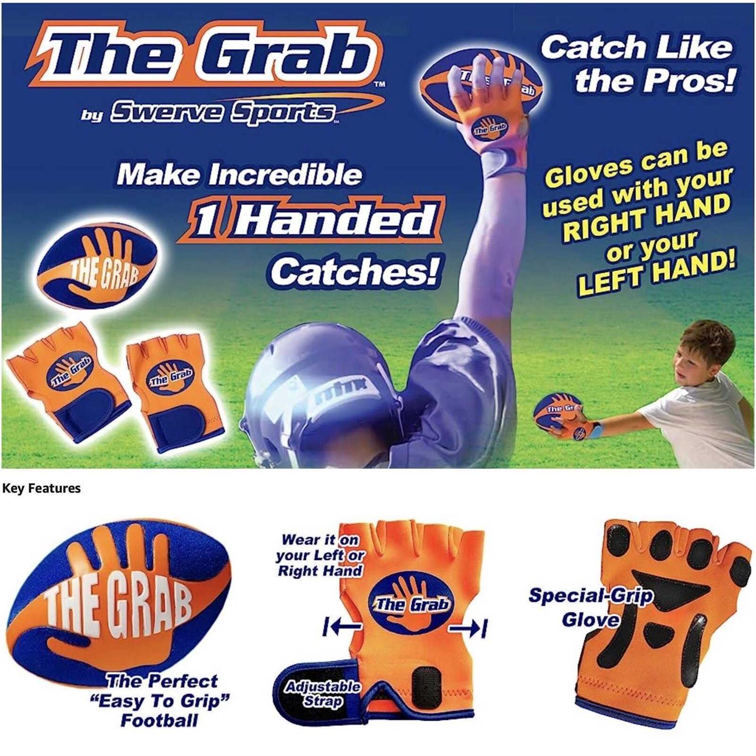 The Grab by The Makers of Swerve Ball Super Grip Football with 2 Gloves Leather for Kids Orange Blue - Image 3