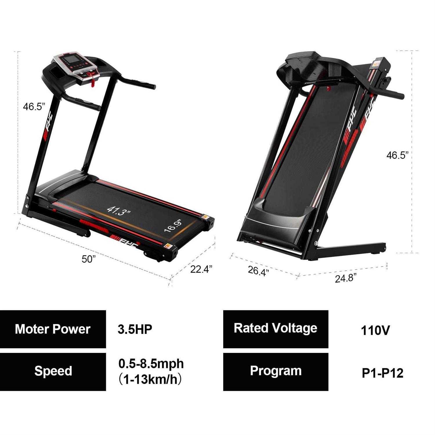 Fyc 3.5hp 330 LBS Weight Capacity Folding Treadmill with Incline Portable Electric Treadmill for Home Running Walking Jogging Exercise w/ 12 Preset - Image 3