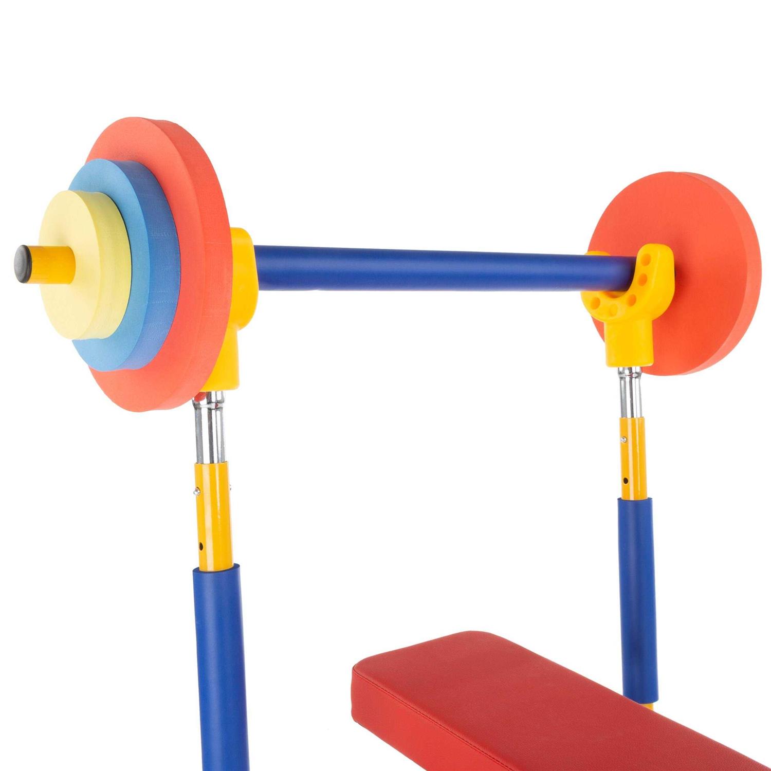 Hey! Play! Kids Weight Bench Set Toddler Gym for Beginner Exercises and Weightlifting with Leg Press and Barbell - Image 3
