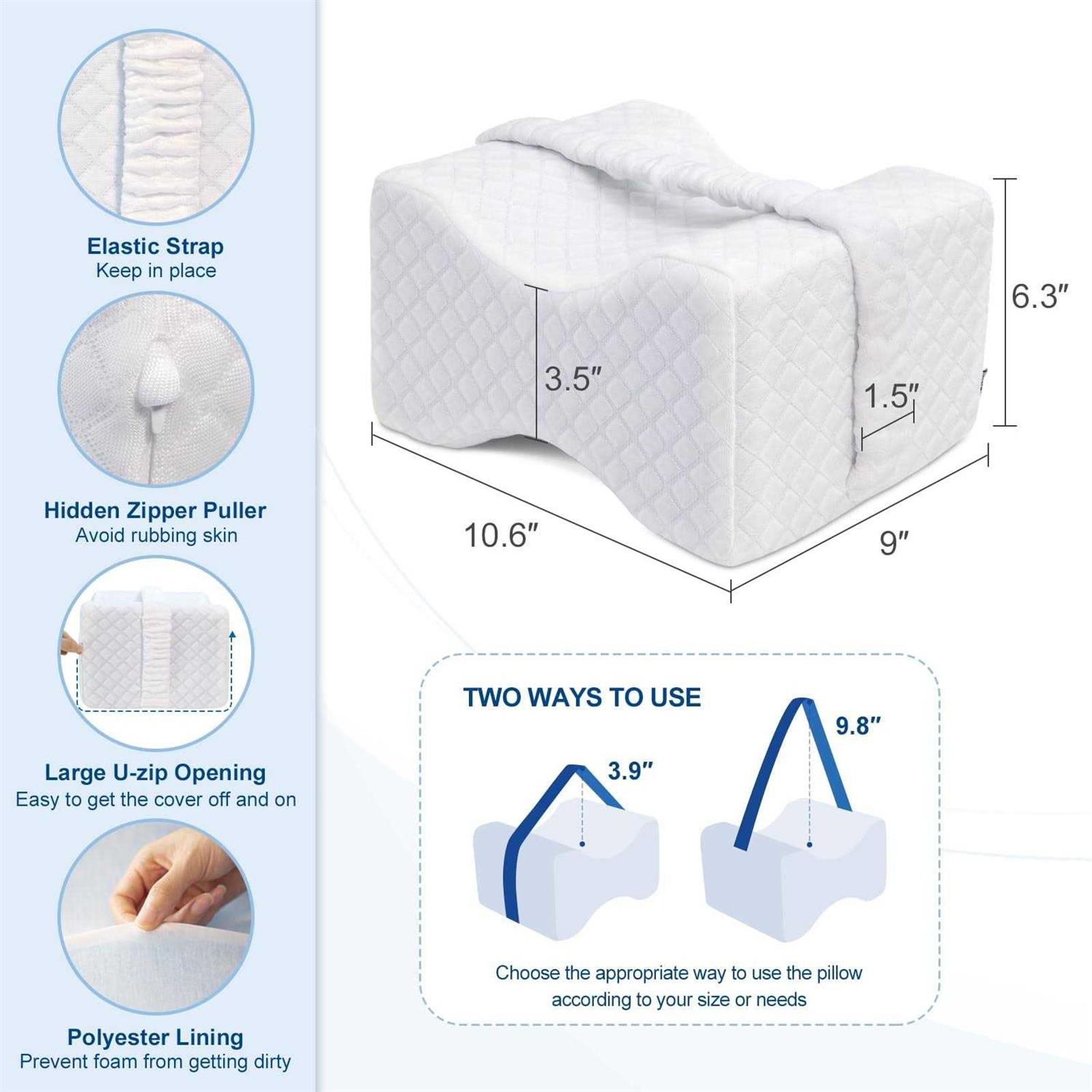 KingPavonini Cooling Knee Pillow for Side Sleepers, Gel Memory Foam Leg Pillows for Sleeping with Ice Silk Cover and Strap - Image 5