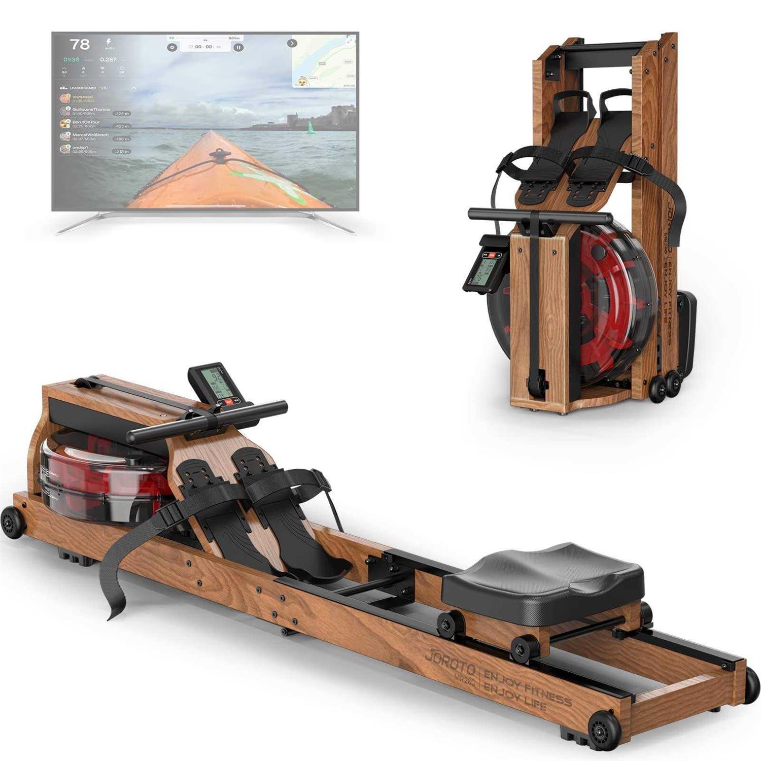 JOROTO Water Rowing Machine for Home Use Oak Wood Foldable Rower Machine 330lbs Weight Capacity with Bluetooth Monitor - Image 5
