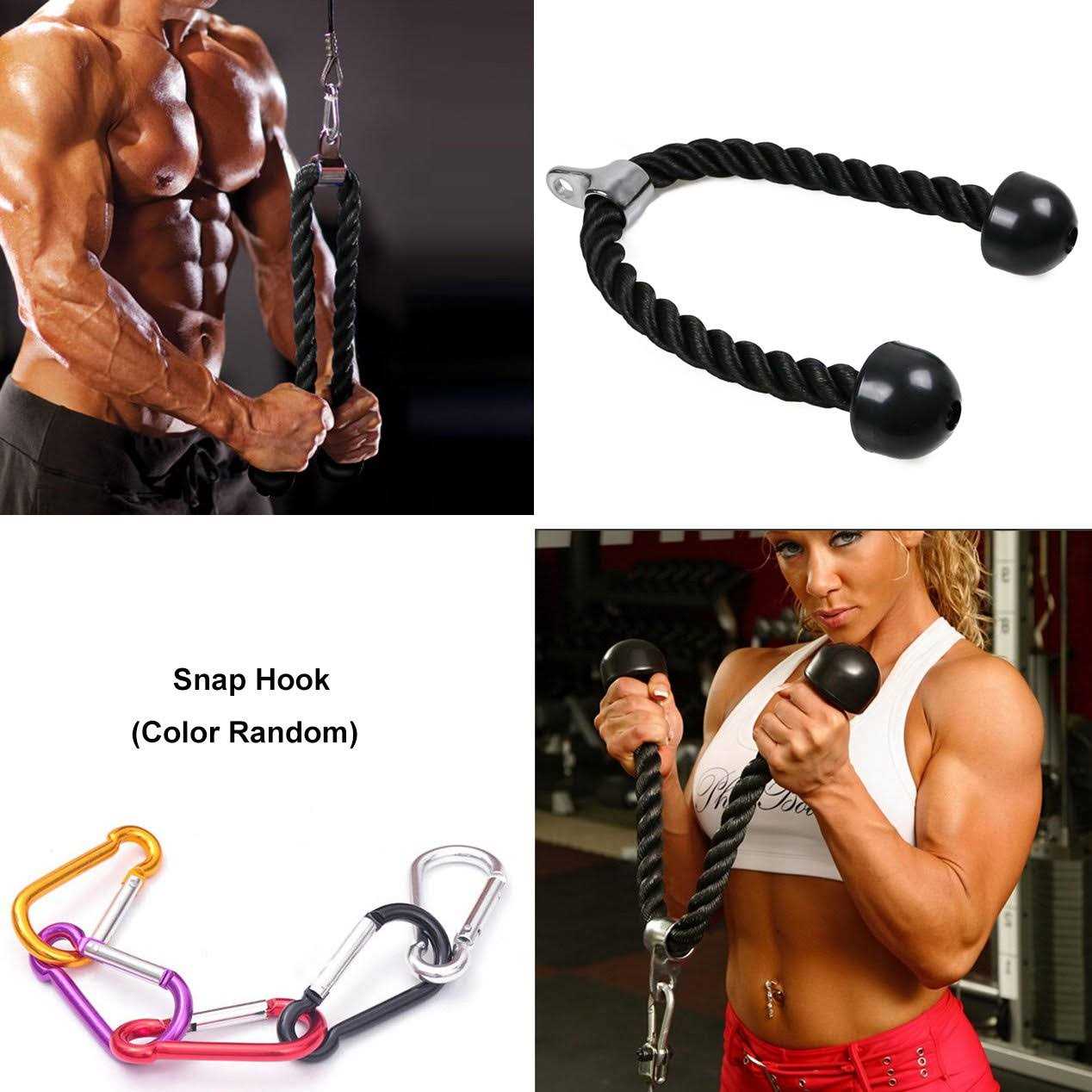 SYL Fitness Tricep Rope 27 & 35 inches 2 Colors Fitness Attachment Cable Machine Pulldown Heavy Duty Coated Nylon Rope with Solid Rubber Ends - Image 4