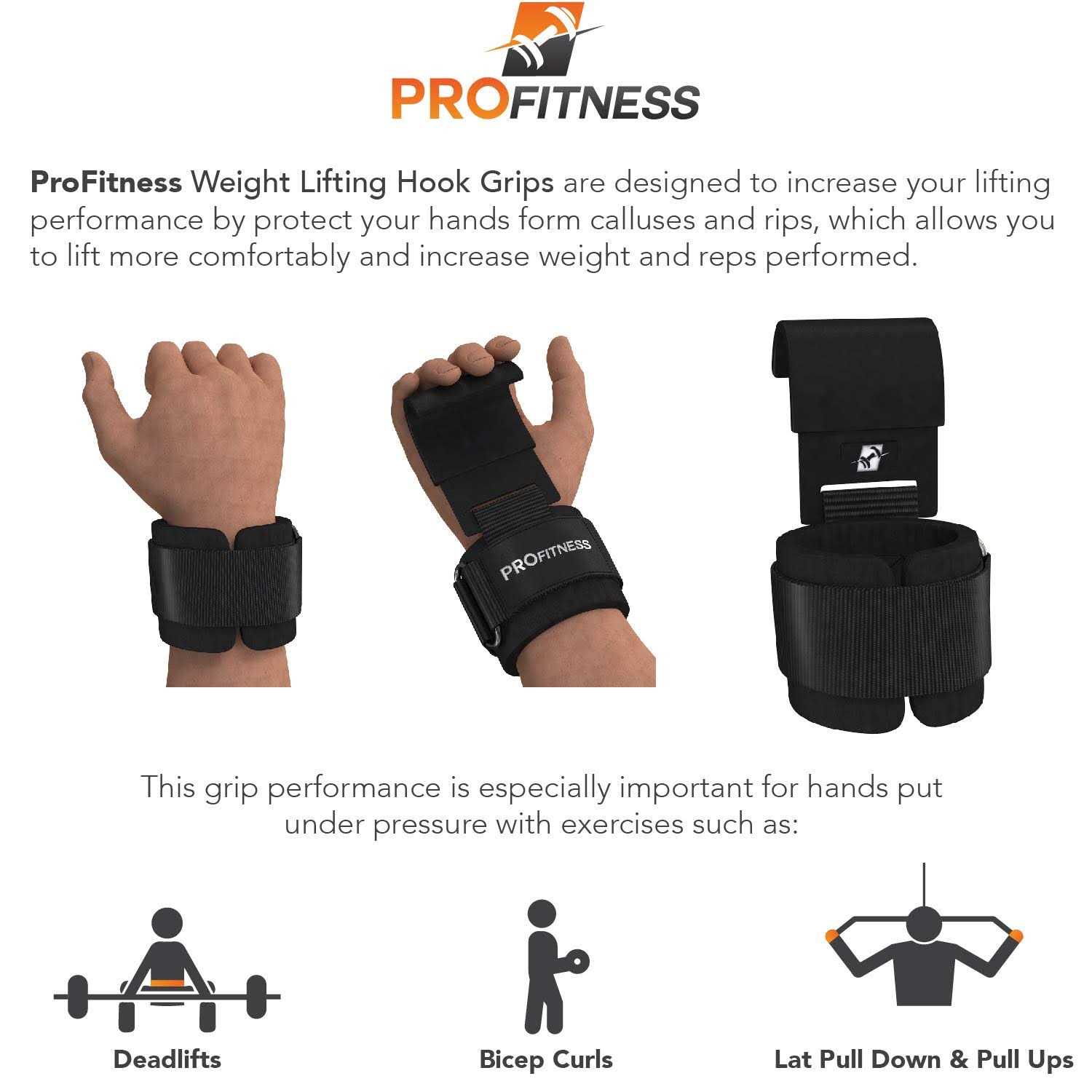 ProFitness Weight Lifting Hook W/Wrist Strap Heavy Duty Steel Hook for Weightlifting Training - Image 5