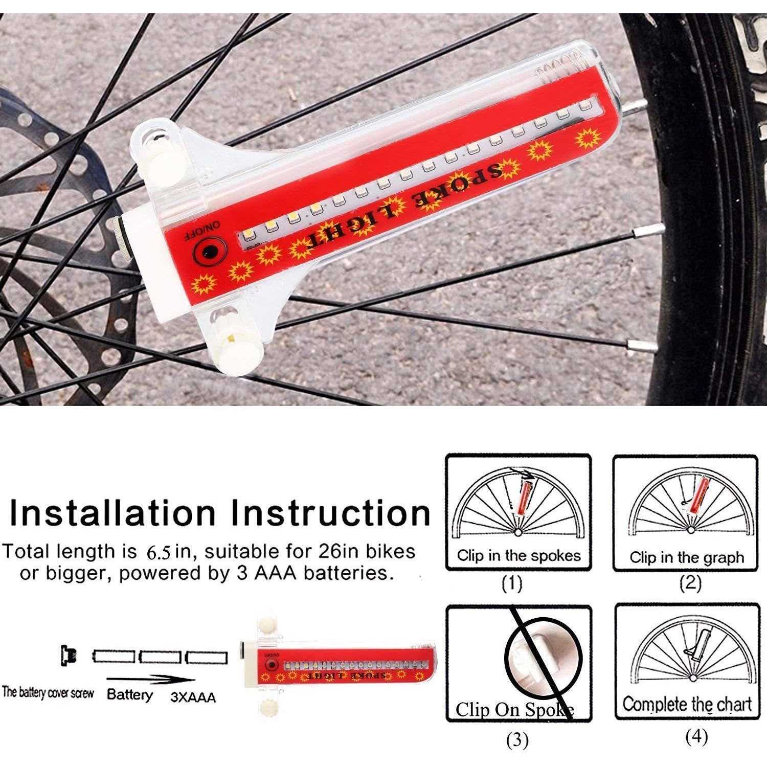 TGJOR Bike Wheel Lights, LED Waterproof Bicycle Spoke Tire Light with 32 LED and 32pcs Changes Patterns Bicycle Rim Lights for Mountain Bike Road - Image 4