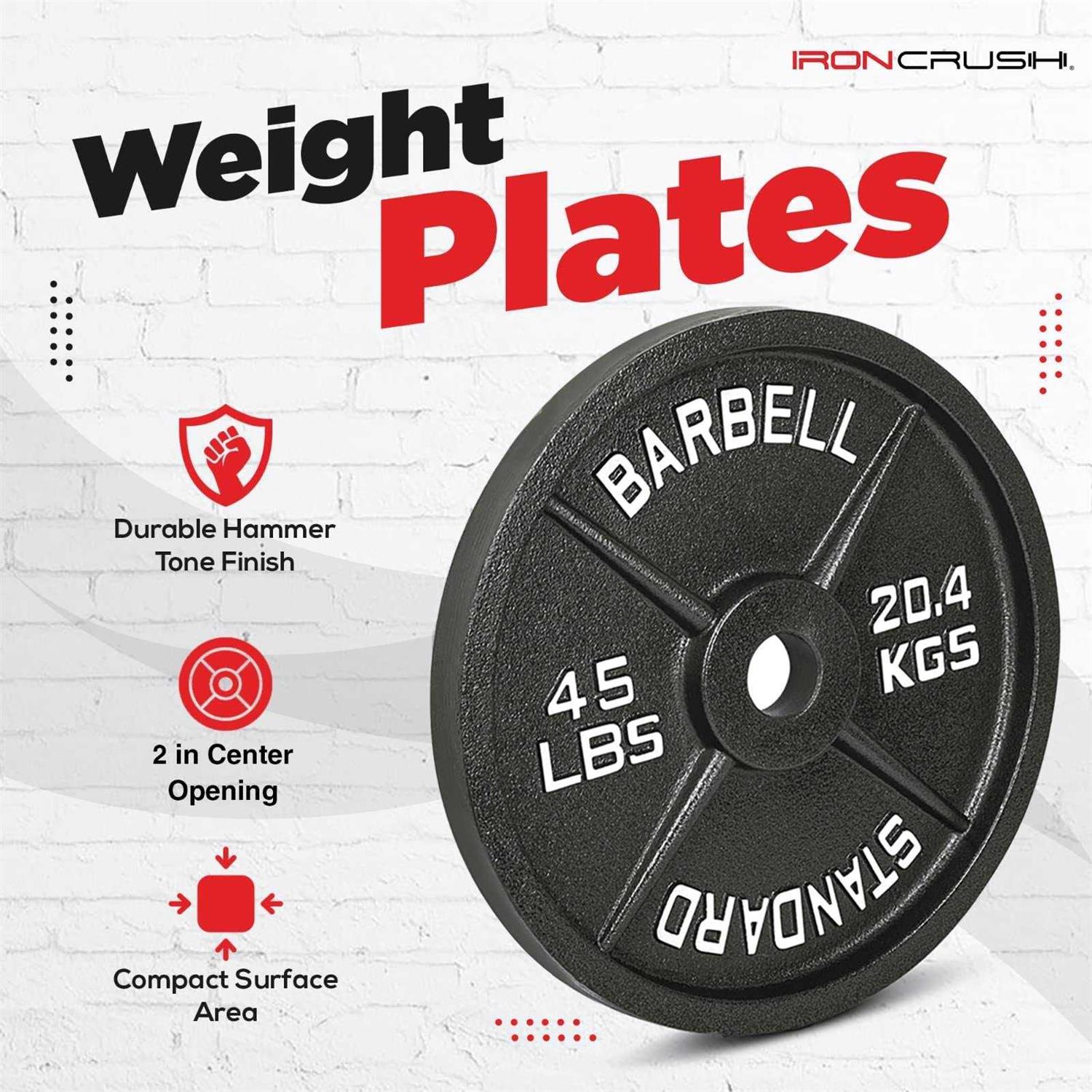 Iron Crush Cast Iron Olympic Weight Plates Free Weights With 2-inch Hole & Anti-Rust Hammertone Finish - Image 5