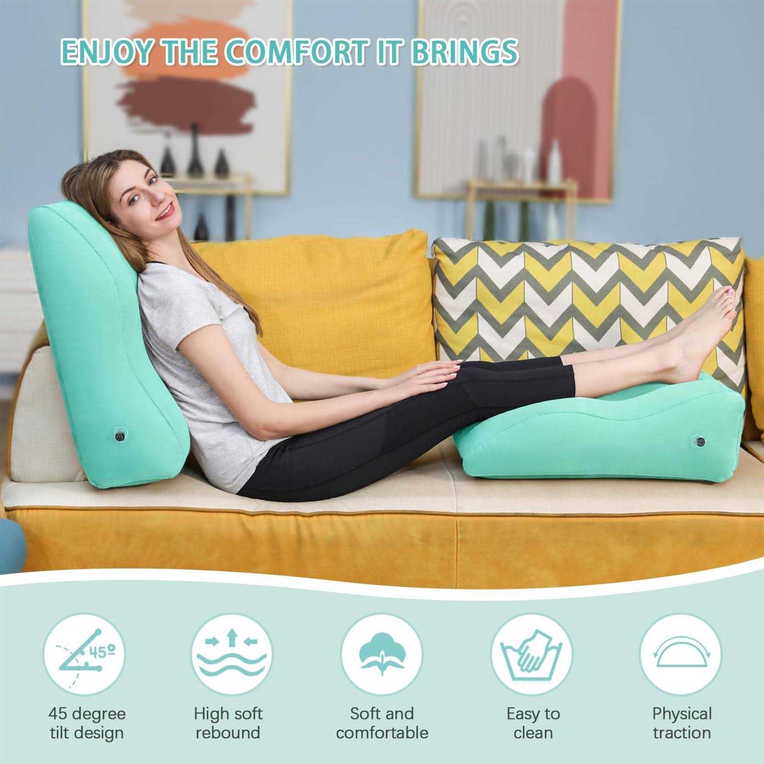 LOKFEHRE Wedge Pillow for Sleeping Inflatable Leg Elevation Pillow for Swelling,Circulation,Leg & Back Pain Relief,Leg Support Polyvinyl Chloride - Image 3