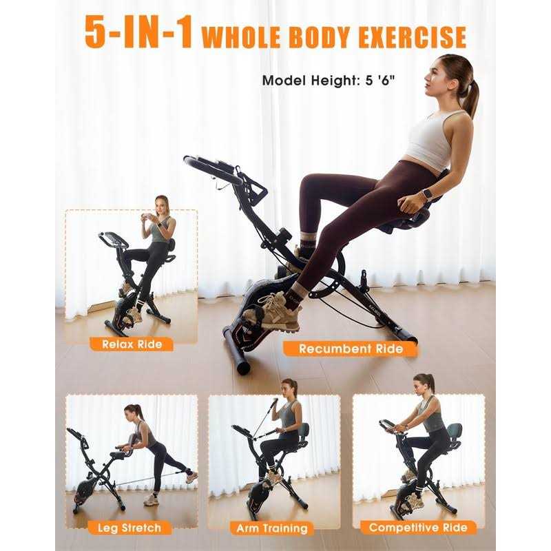 KALWOL Folding Exercise Bike 5-in-1 Foldable Stationary Bike Upgraded 16-level Magnetic Resistance 10DB Near-silent Bike Upright Indoor Exercise Bike - Image 4