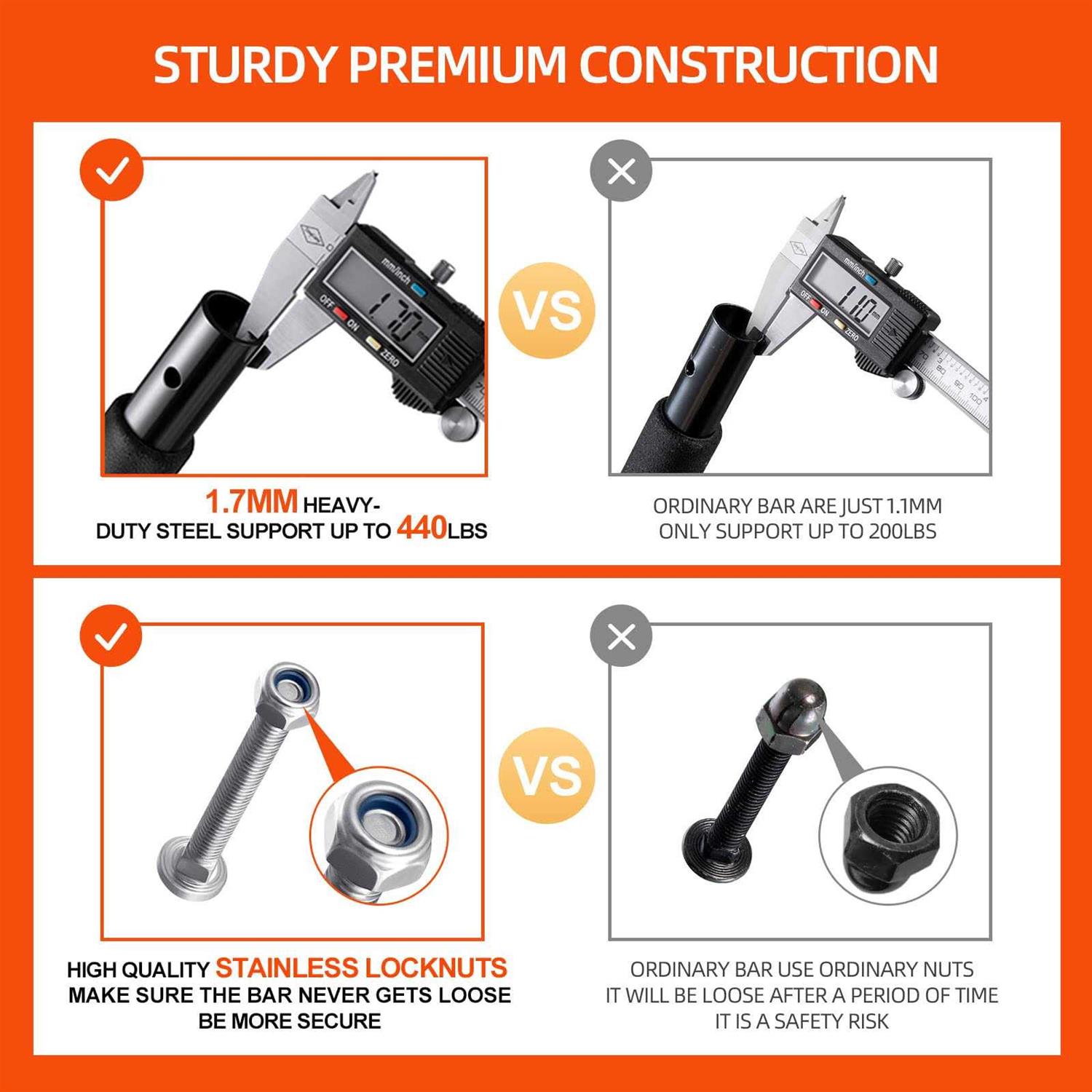 Ally Peaks Pull Up Bar for Doorway Thickened Steel Max Limit 440 lbs Upper Body Fitness Workout Bar - Image 4