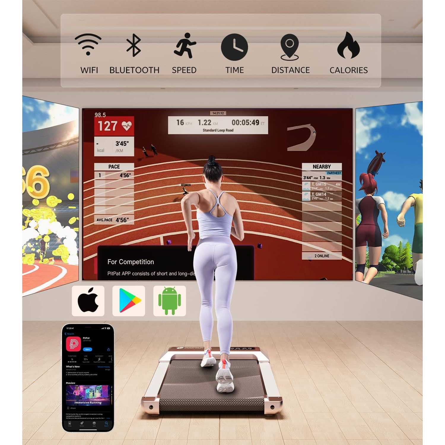 DeerRun Walking Pad 2 in 1 Under Desk Treadmill 2.5HP Low Noise Walking Pad Running Jogging Machine with Remote Control for Home Office - Image 3