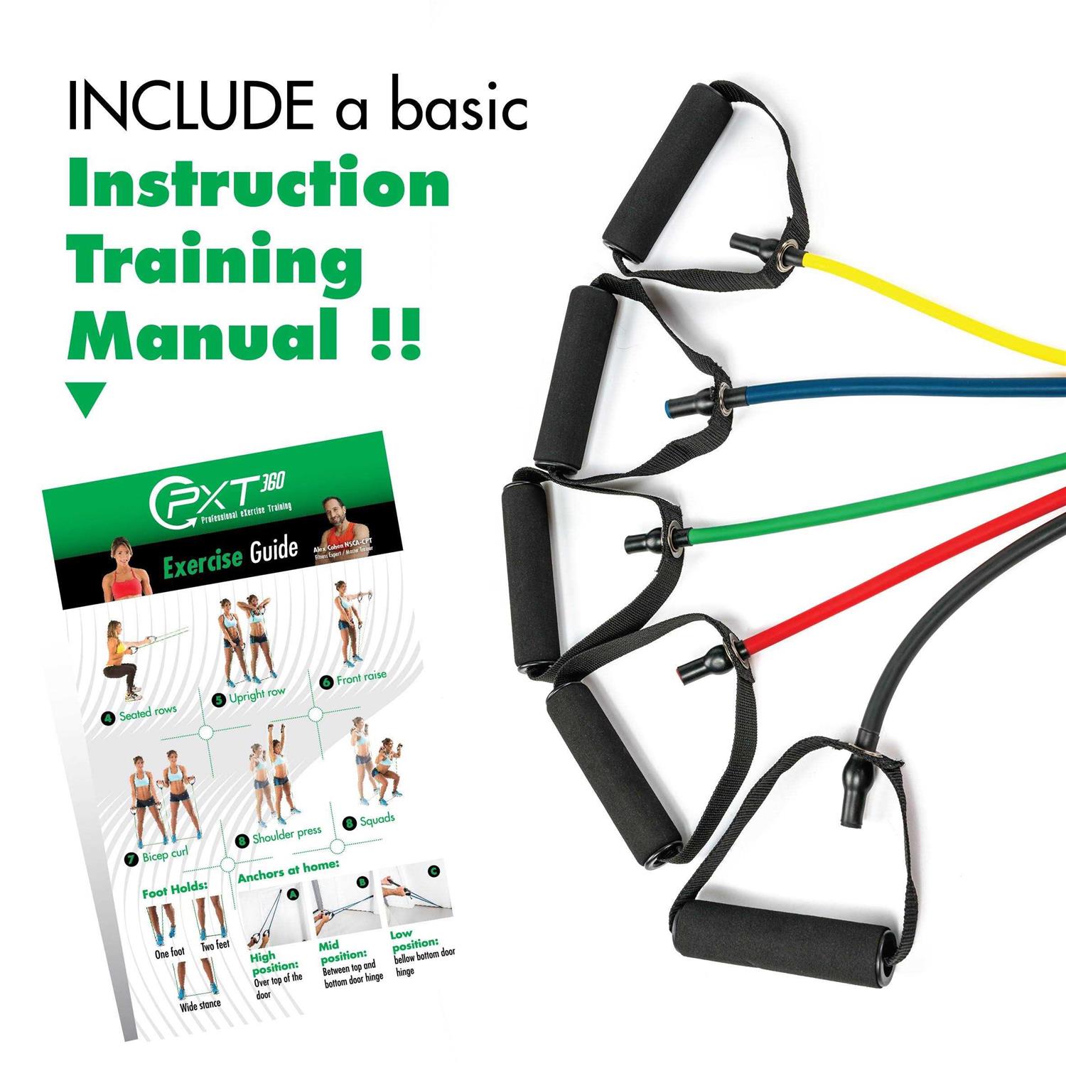 Resistance Bands with Handles by PXT360 Complete Set of 5 Heavy Weights Exercise Tube Band from 5 to 50 pounds - Image 4