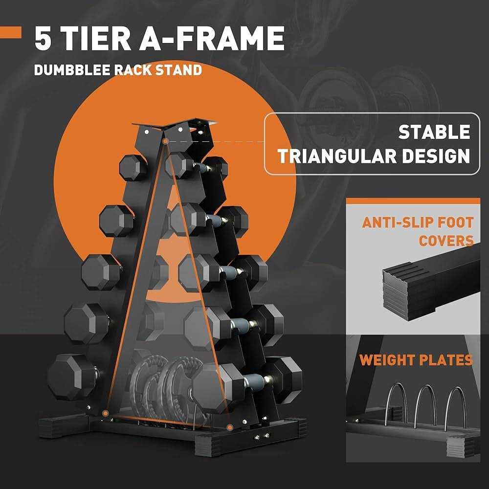 Holleyweb A-Frame Dumbbell Rack, Weight Rack for Home Gym,5 Tier Weight Rack,Suitable for Storage of Weight Plates, Curl Bar and Dumbbell - Image 3