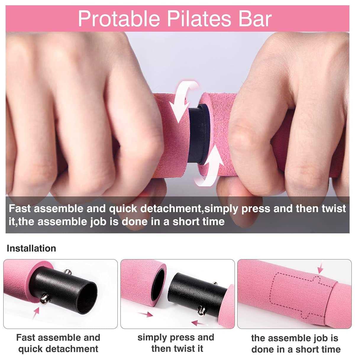 MALOOW Pilates Bar Kit with Resistance Bands Protable Home Gym Workout Equipment for Women - Image 5