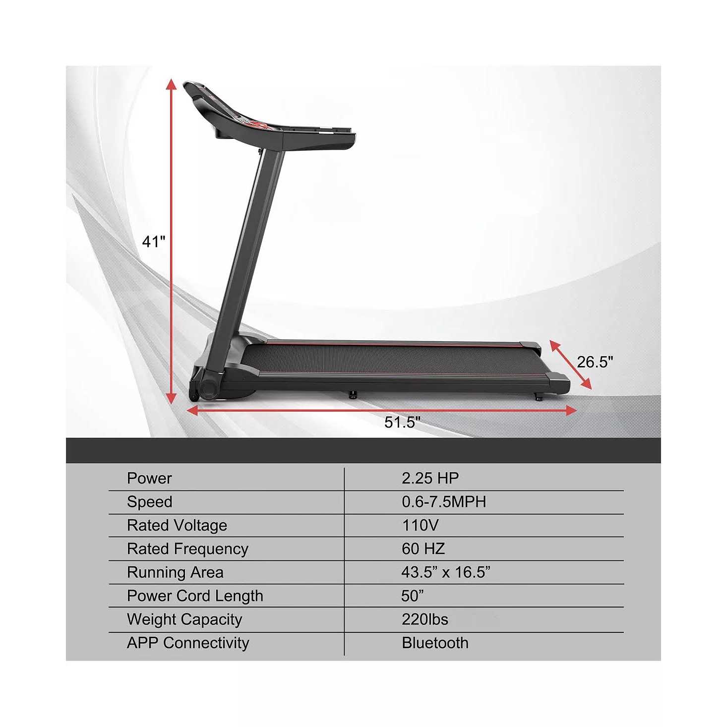 Costway 2.25HP Electric Running Machine Treadmill Bluetooth Speaker - Image 4