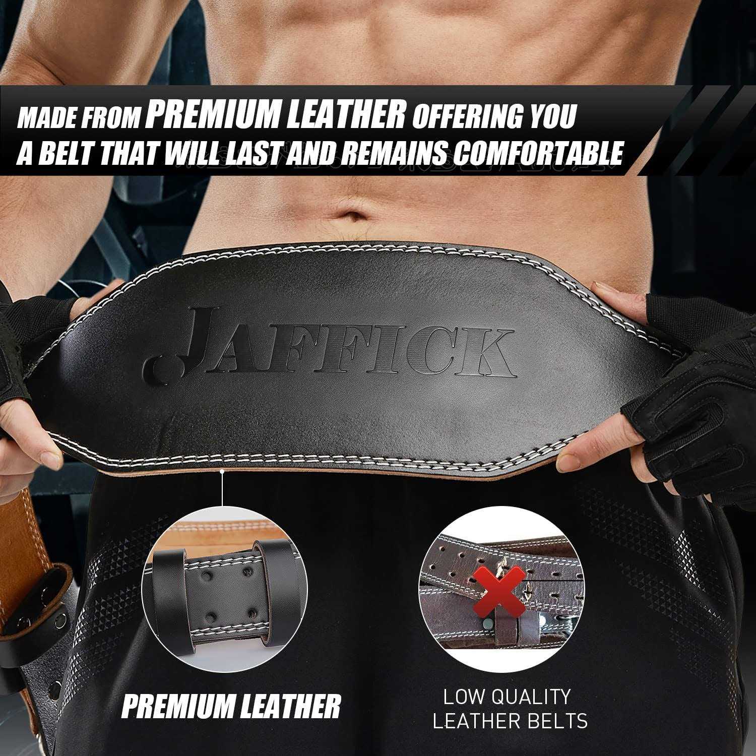 Jaffick Genuine Leather Weight Lifting Belt for Men Gym Weight Belt Lumbar Back Support Powerlifting Weightlifting Heavy Duty Workout Training - Image 3
