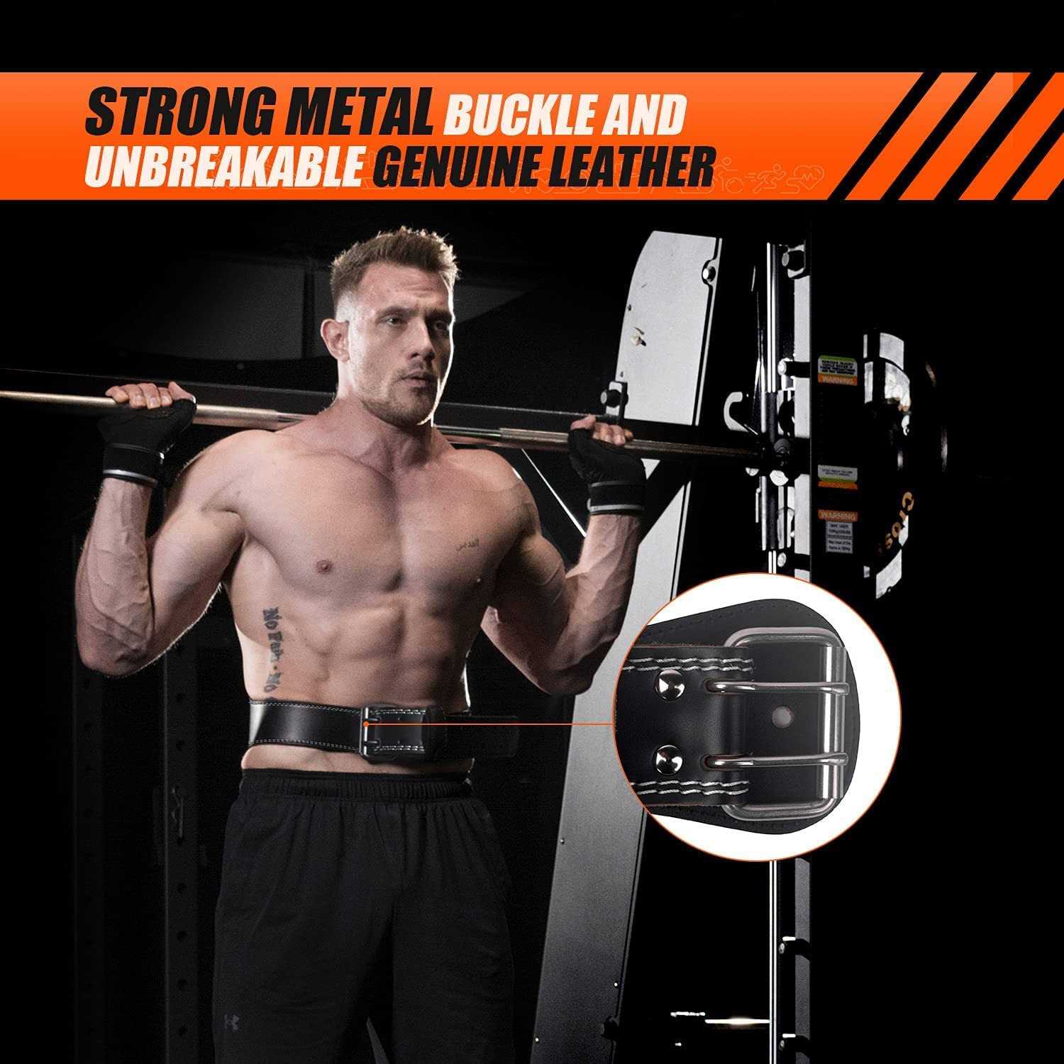 Jaffick Genuine Leather Weight Lifting Belt for Men Gym Weight Belt Lumbar Back Support Powerlifting Weightlifting Heavy Duty Workout Training - Image 4